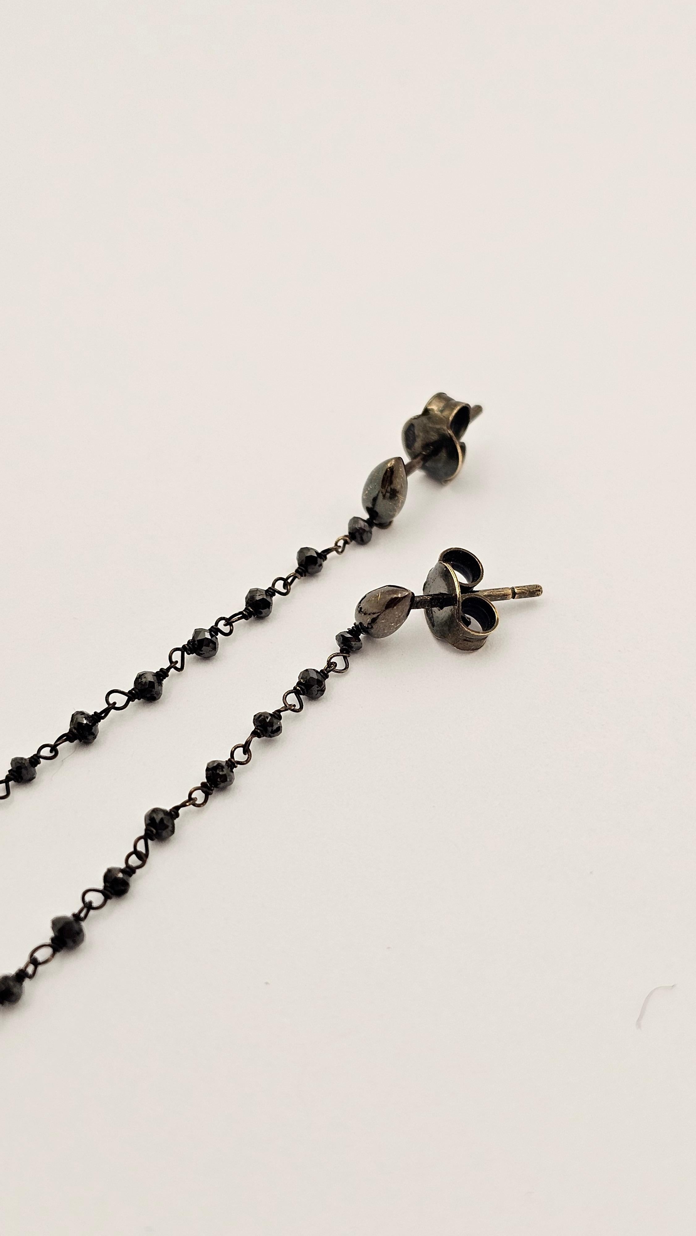 18kt Gold, Black Diamonds and Topaz Dangling Earrings For Sale 1