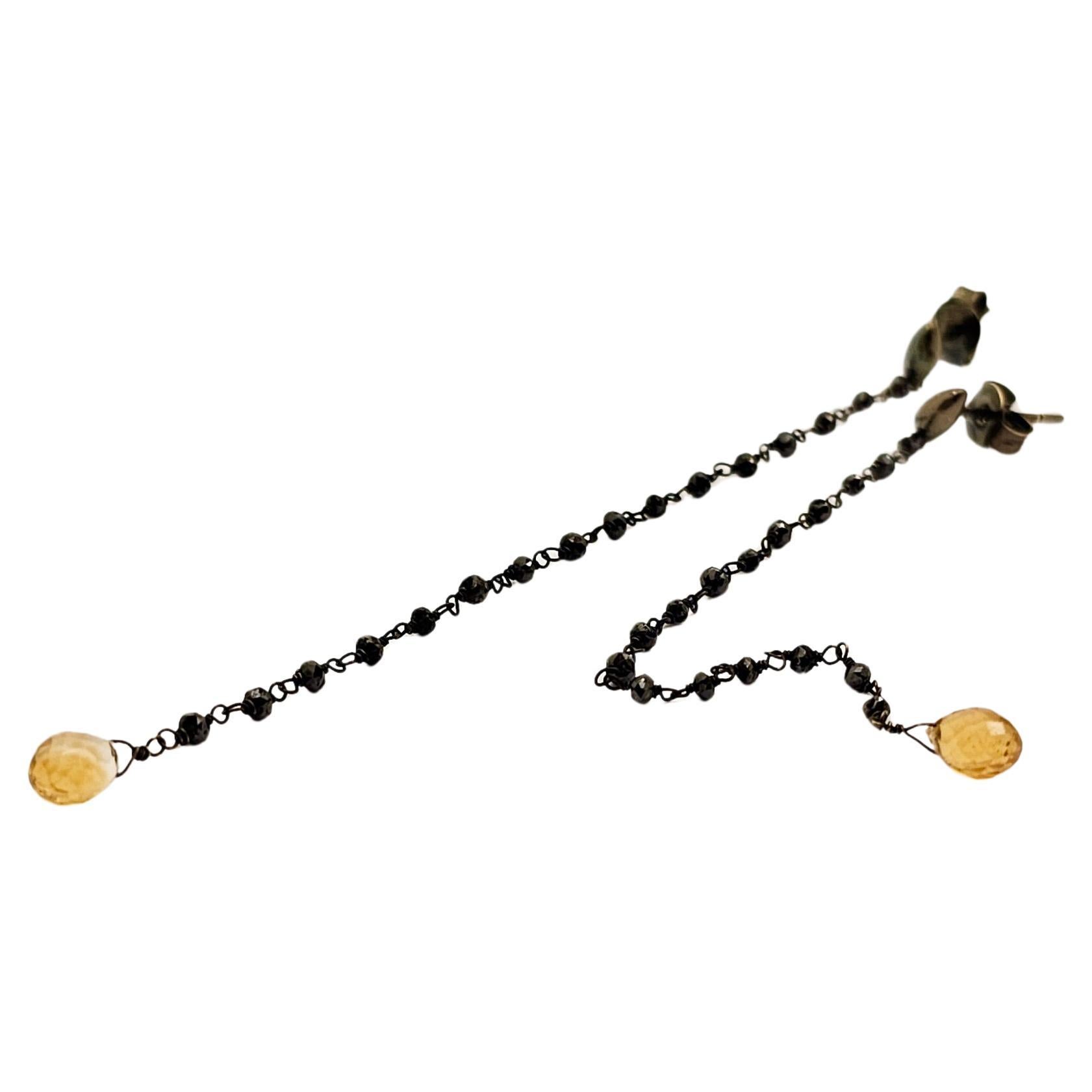 18kt Gold, Black Diamonds and Topaz Dangling Earrings
