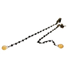 18kt Gold, Black Diamonds and Topaz Dangling Earrings