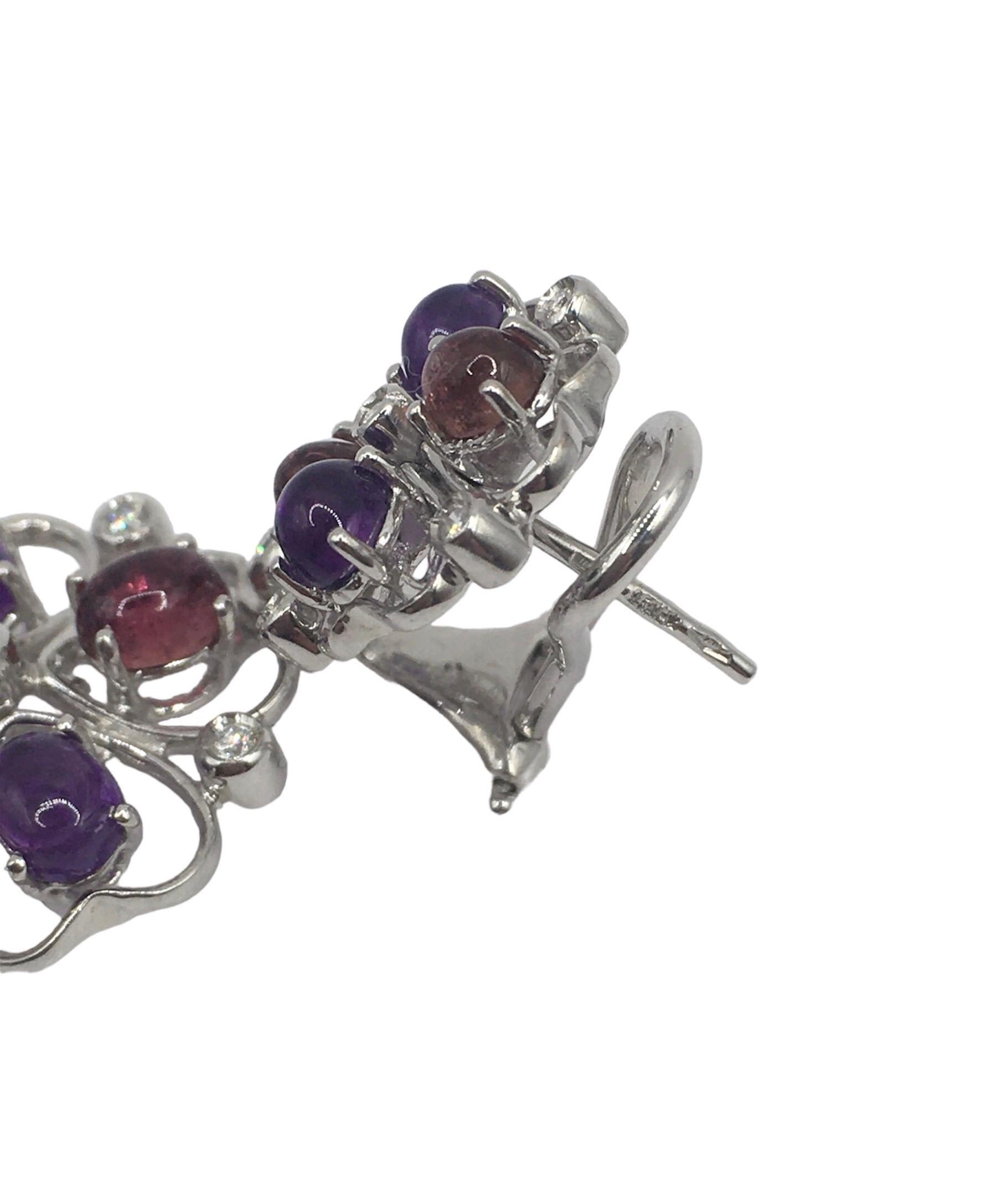 18kt Weißgold-Ohrringe mit Turmalin, Amethyst und Diamanten (Brillantschliff) im Angebot