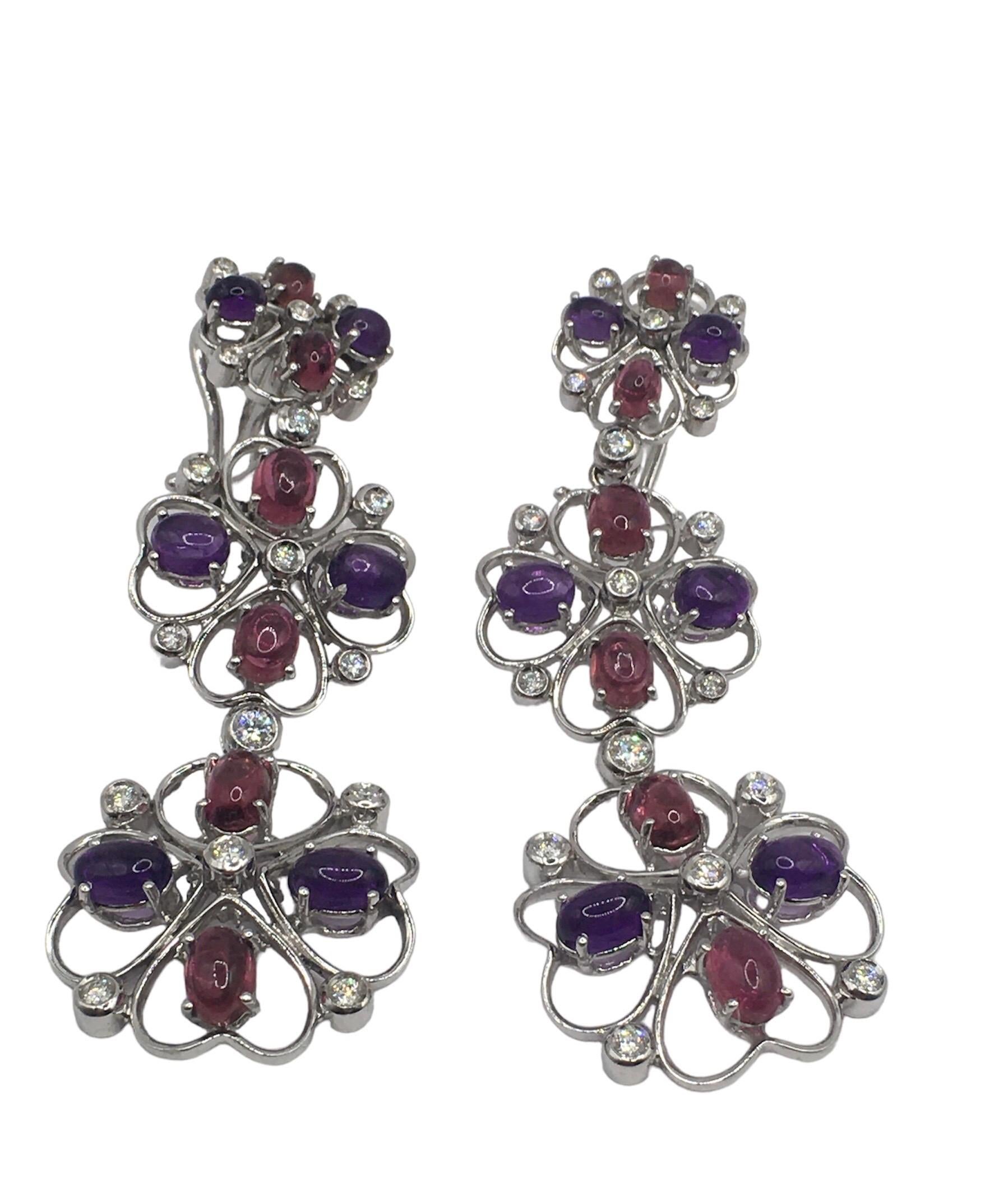 18kt Weißgold-Ohrringe mit Turmalin, Amethyst und Diamanten im Zustand „Neu“ im Angebot in Milano, Lombardia