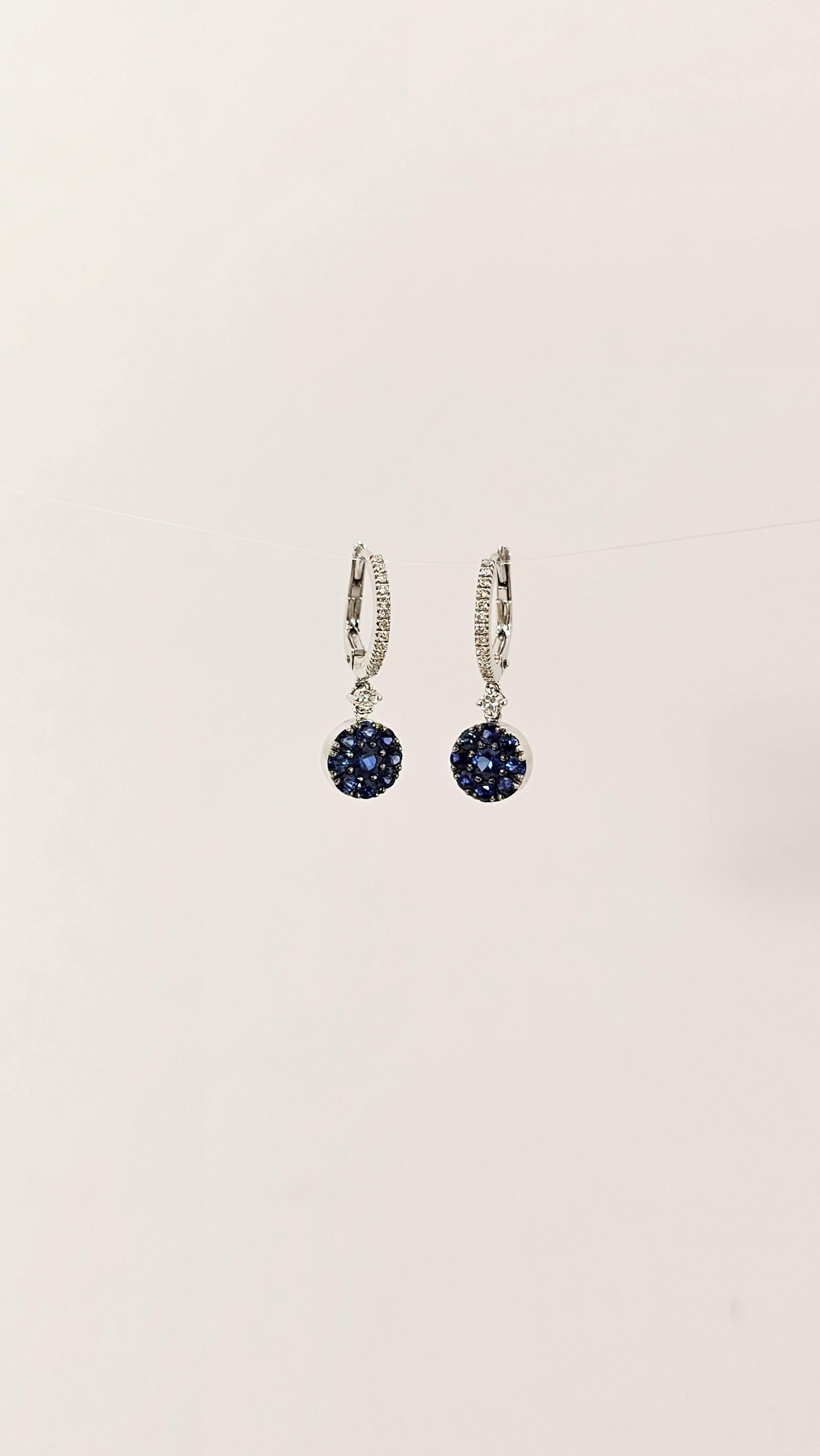 Modern White gold pendant earrings with Blue Sapphires and Diamonds For Sale