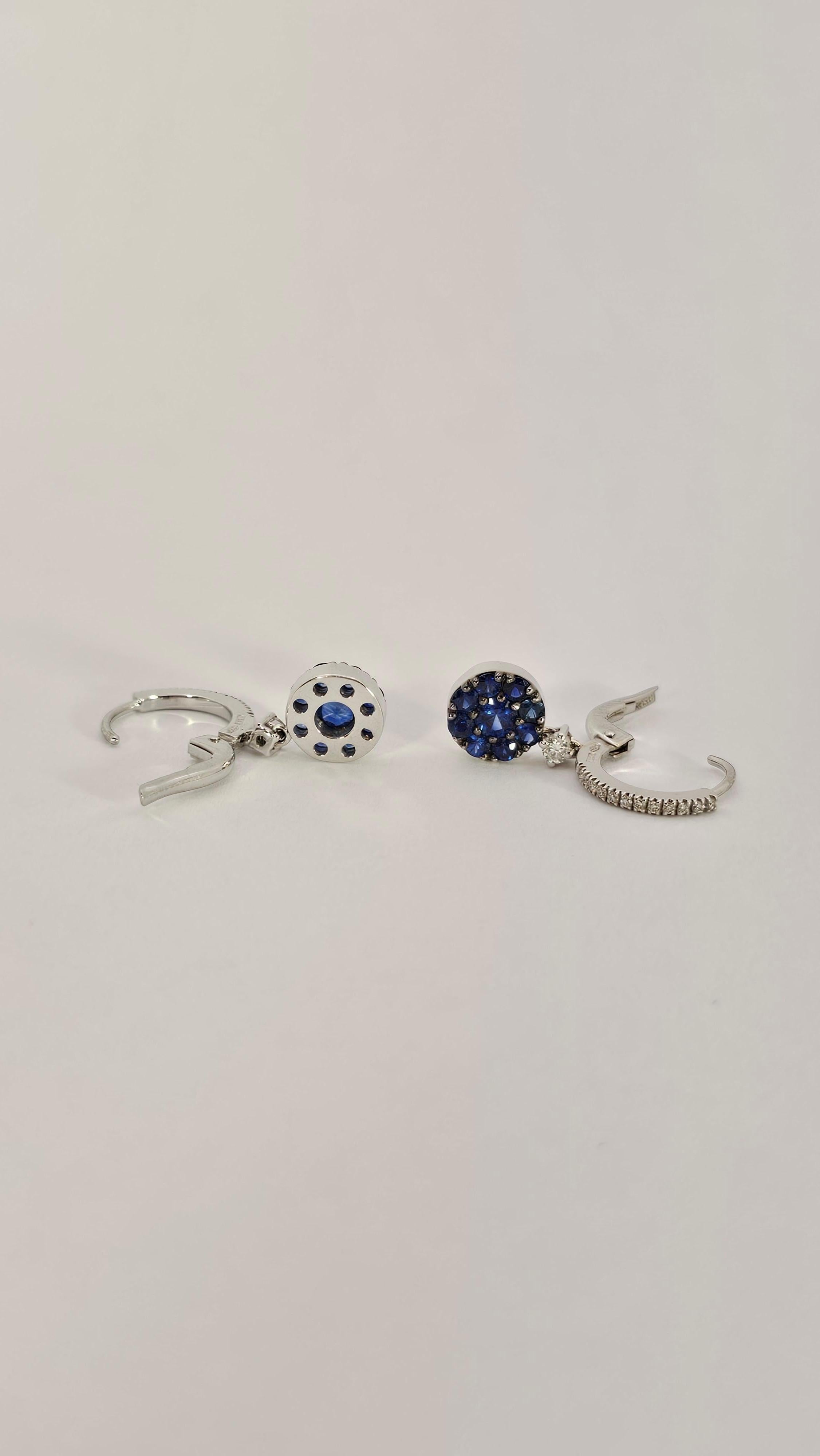 Women's White gold pendant earrings with Blue Sapphires and Diamonds For Sale
