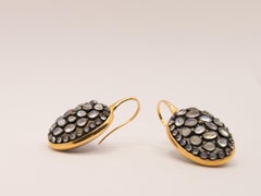 18 Kt Rose Gold, Silver, Moonstone and Bakelite Pendant Earrings