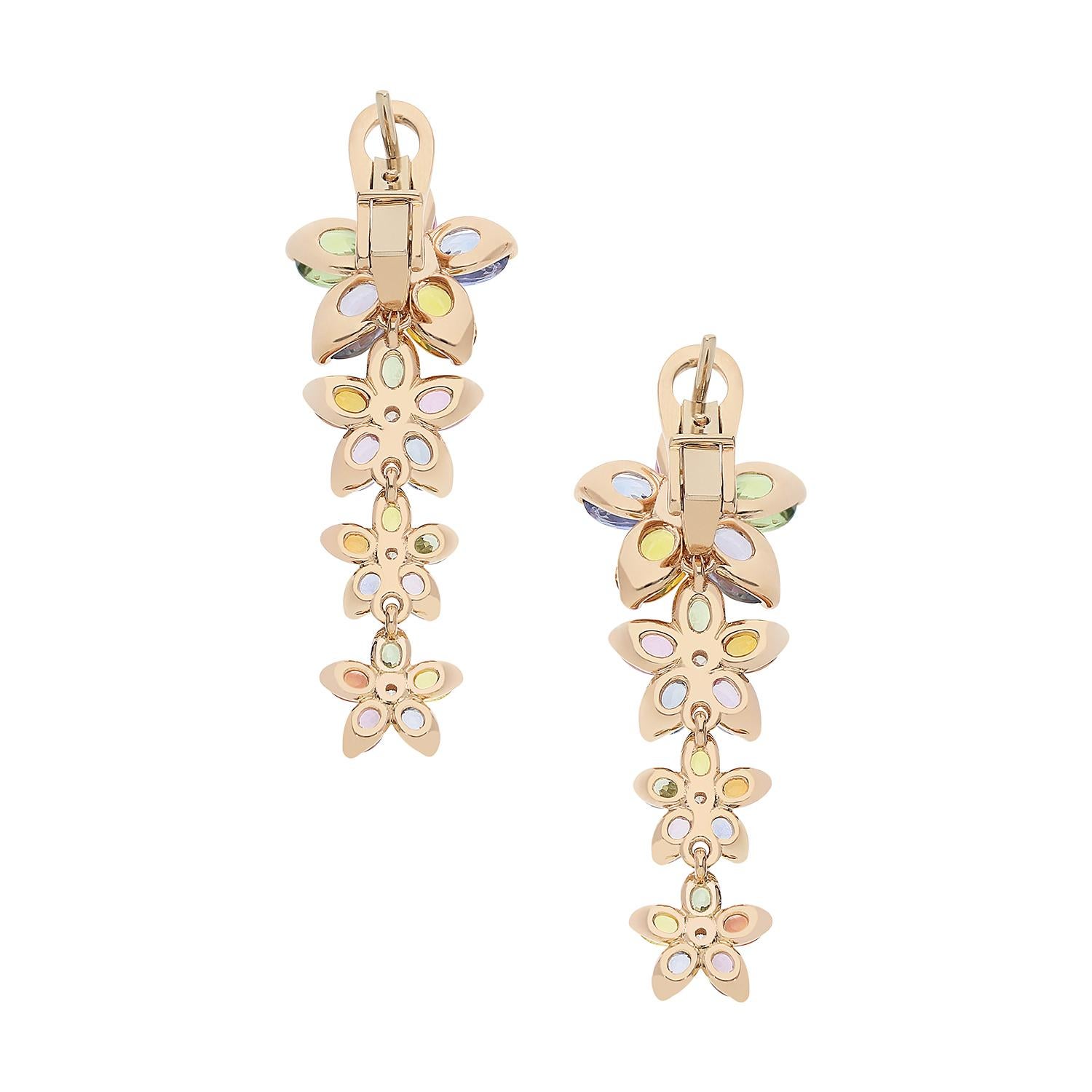 Boucles d'oreilles pendantes en or rose 18kt avec diamants blancs et saphirs multicolores Neuf - En vente à Valenza, IT