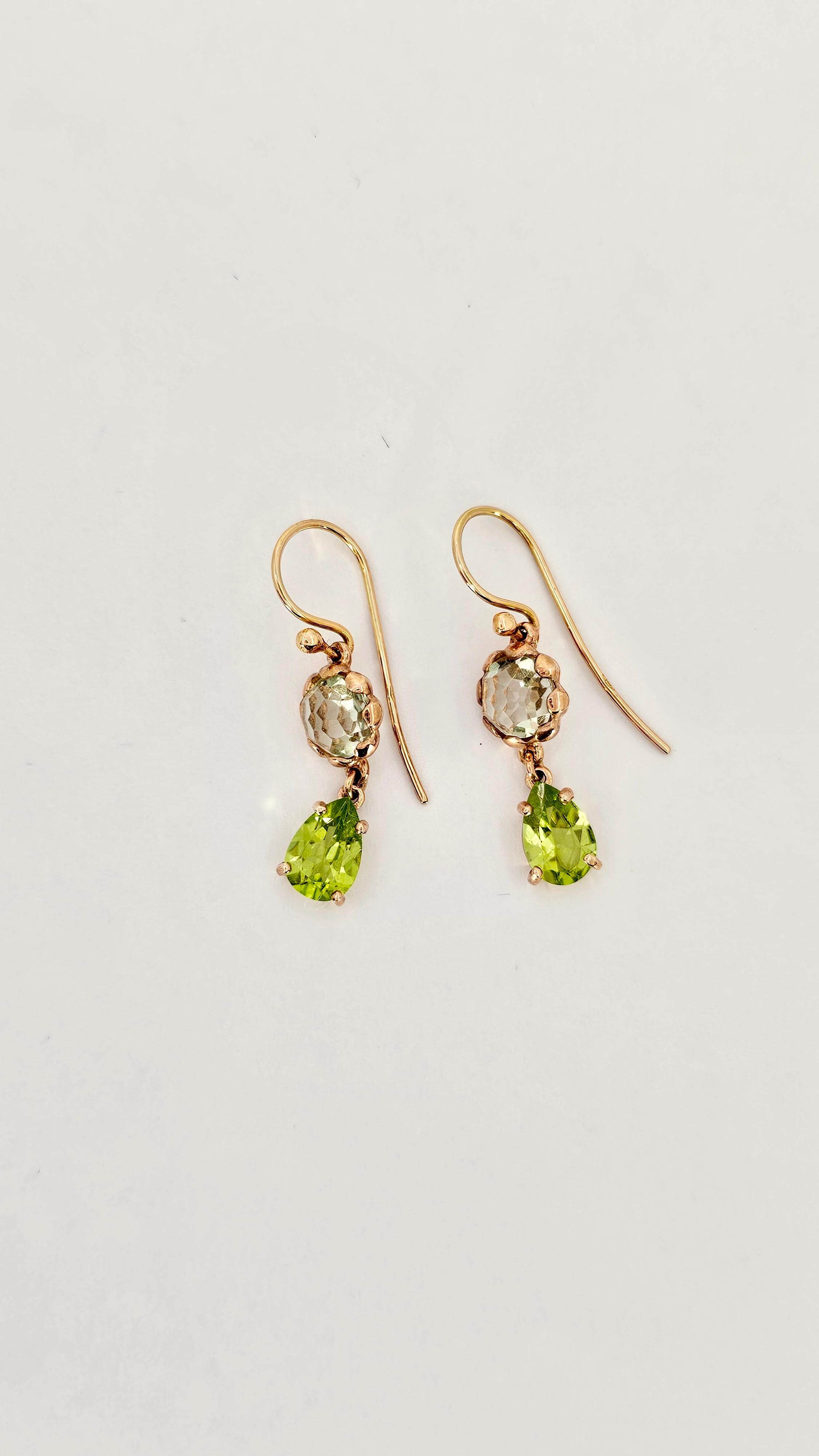 9Kt and 18Kt Rose Gold, Peridot and Prasiolite Pendant Earrings In New Condition For Sale In Cattolica, IT