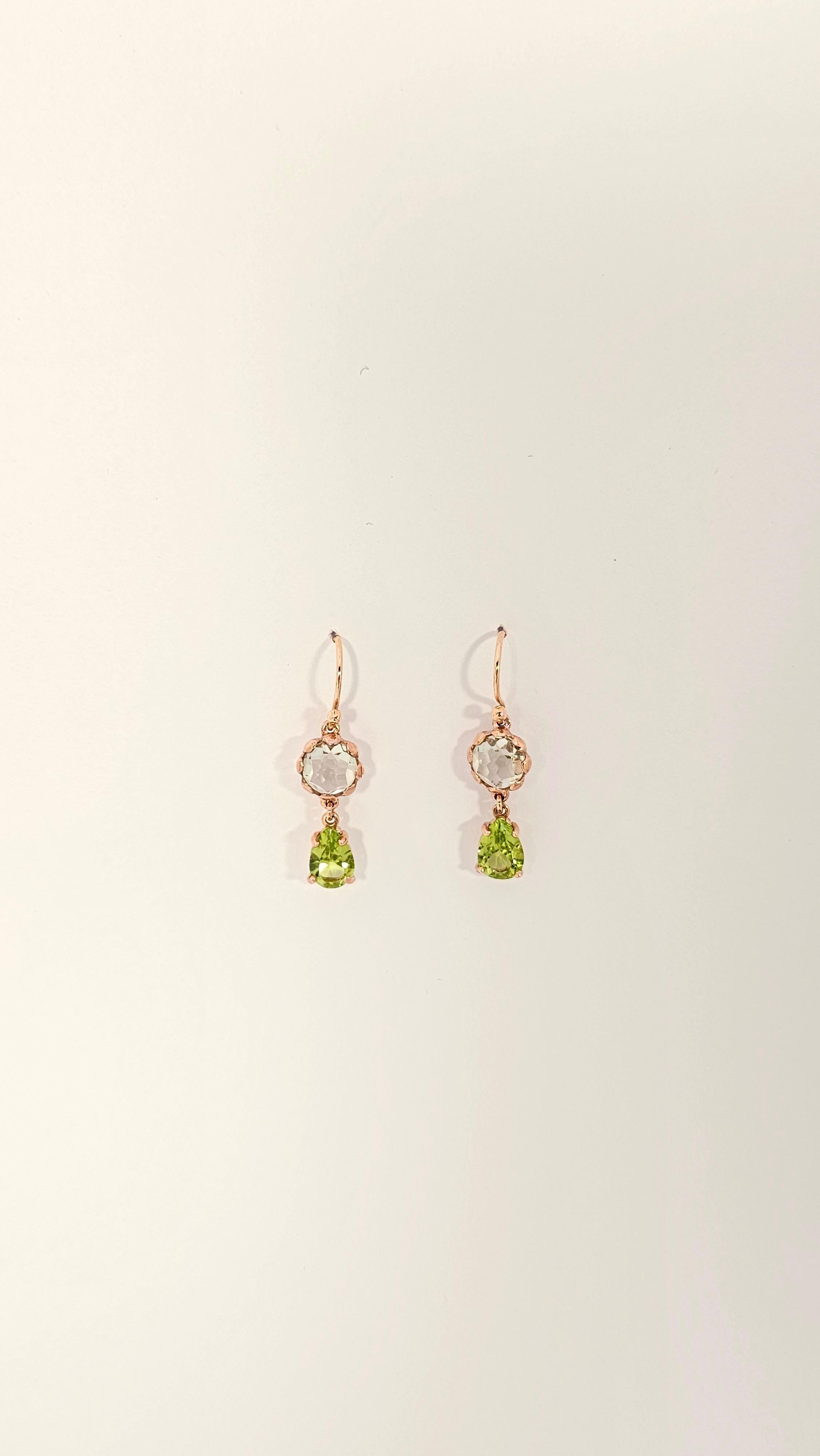 Women's or Men's 9Kt and 18Kt Rose Gold, Peridot and Prasiolite Pendant Earrings For Sale