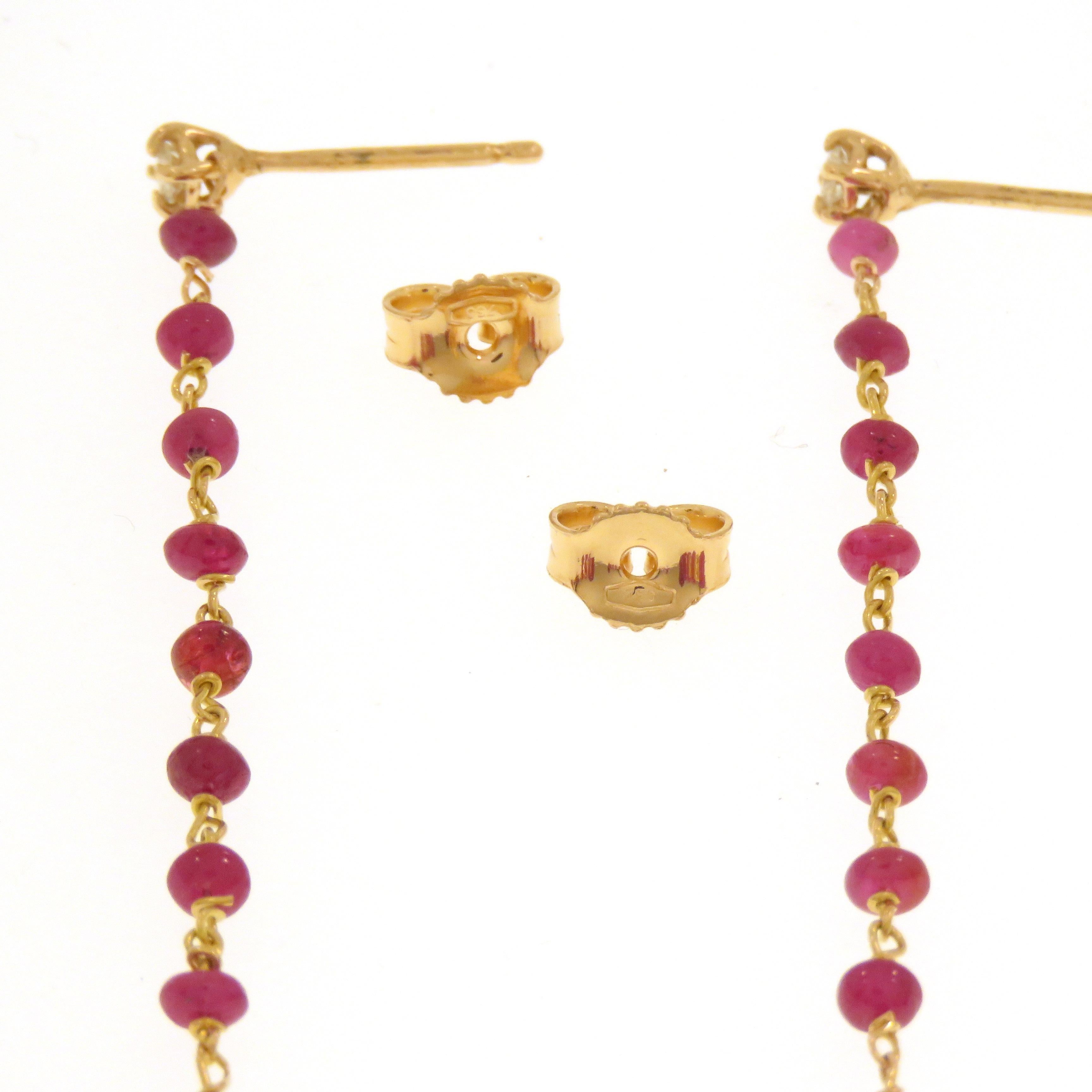 Round Cut Orecchini Pendenti in Oro Rosa con Diamanti e Rubini Fabbricati in Italia For Sale