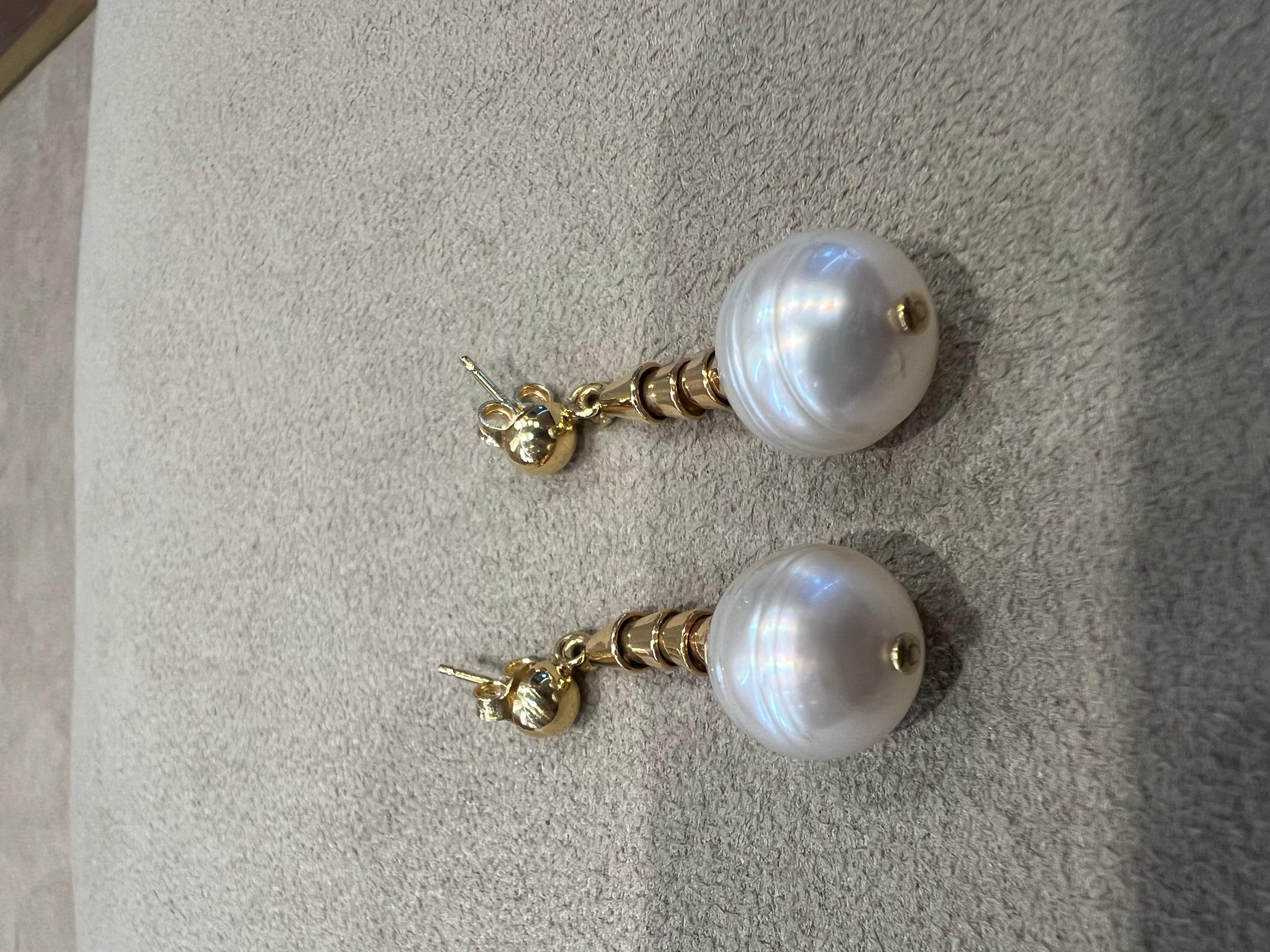 Rose gold pendant earrings with two cultured pearls For Sale 1