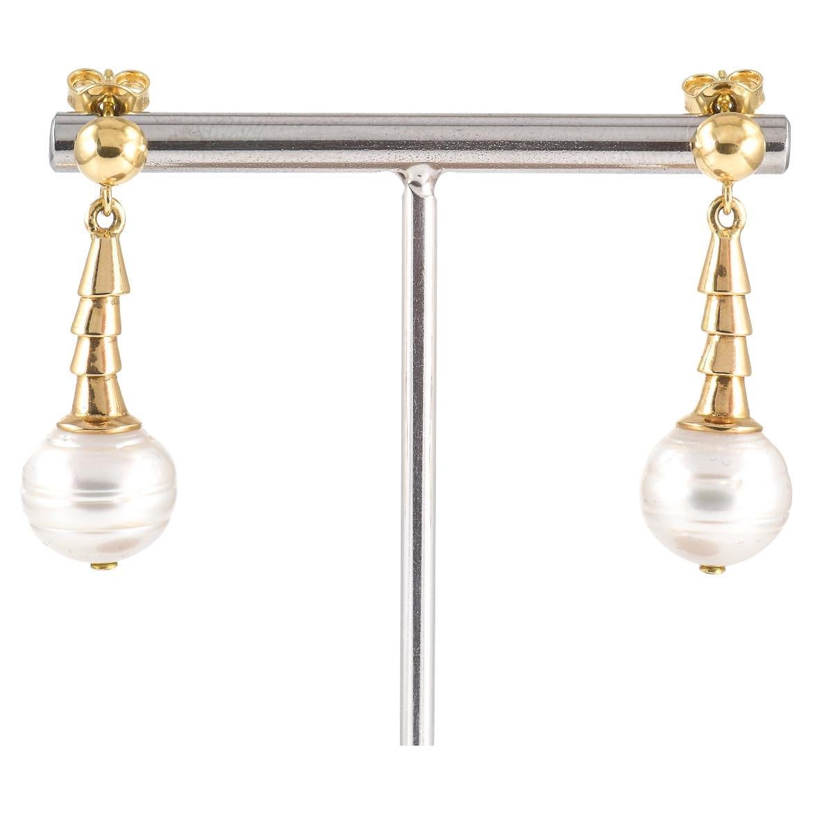 Rose gold pendant earrings with two cultured pearls For Sale