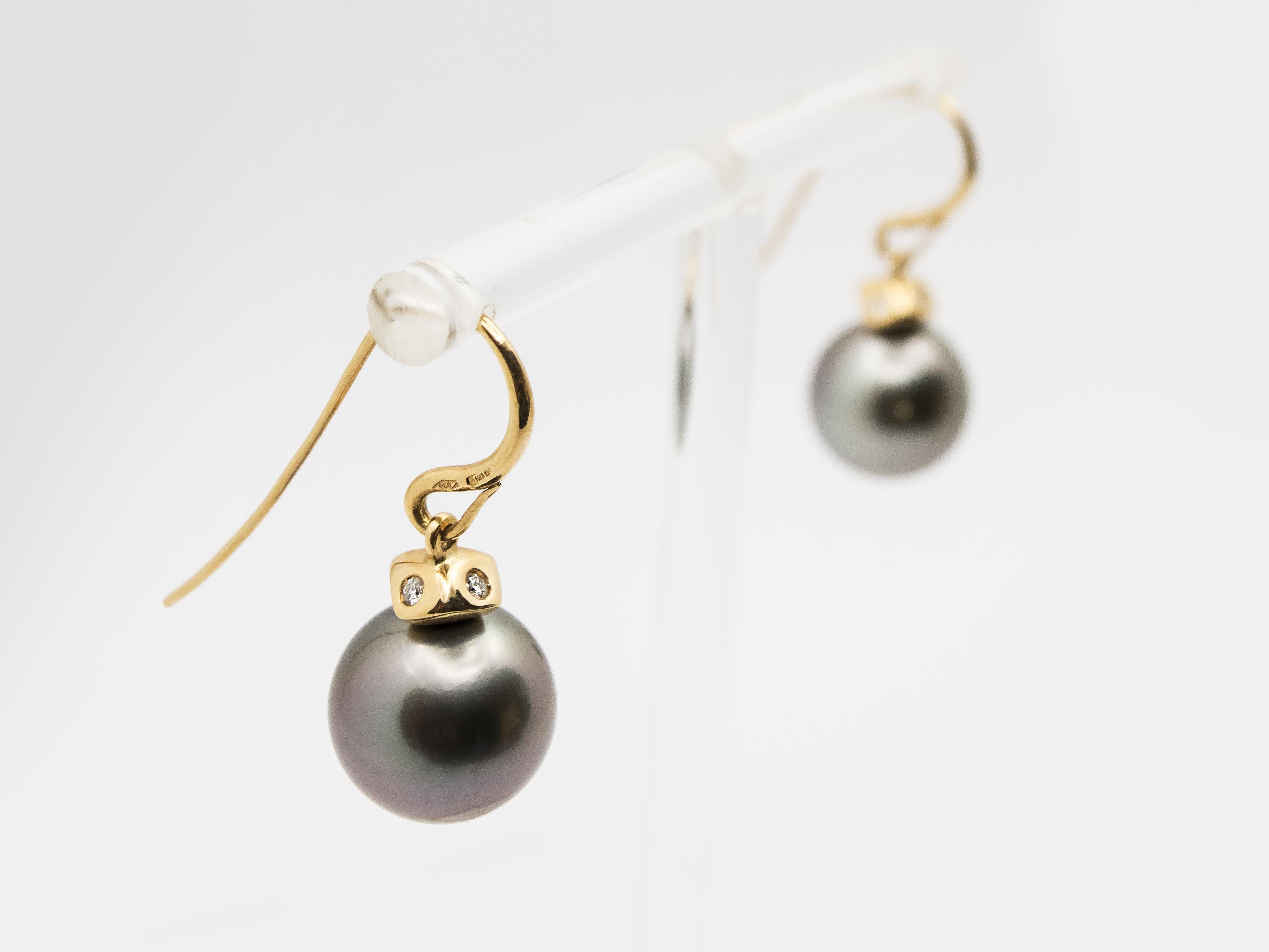 Contemporary Rose Gold Earrings with Tahitian Pearls and Diamonds For Sale