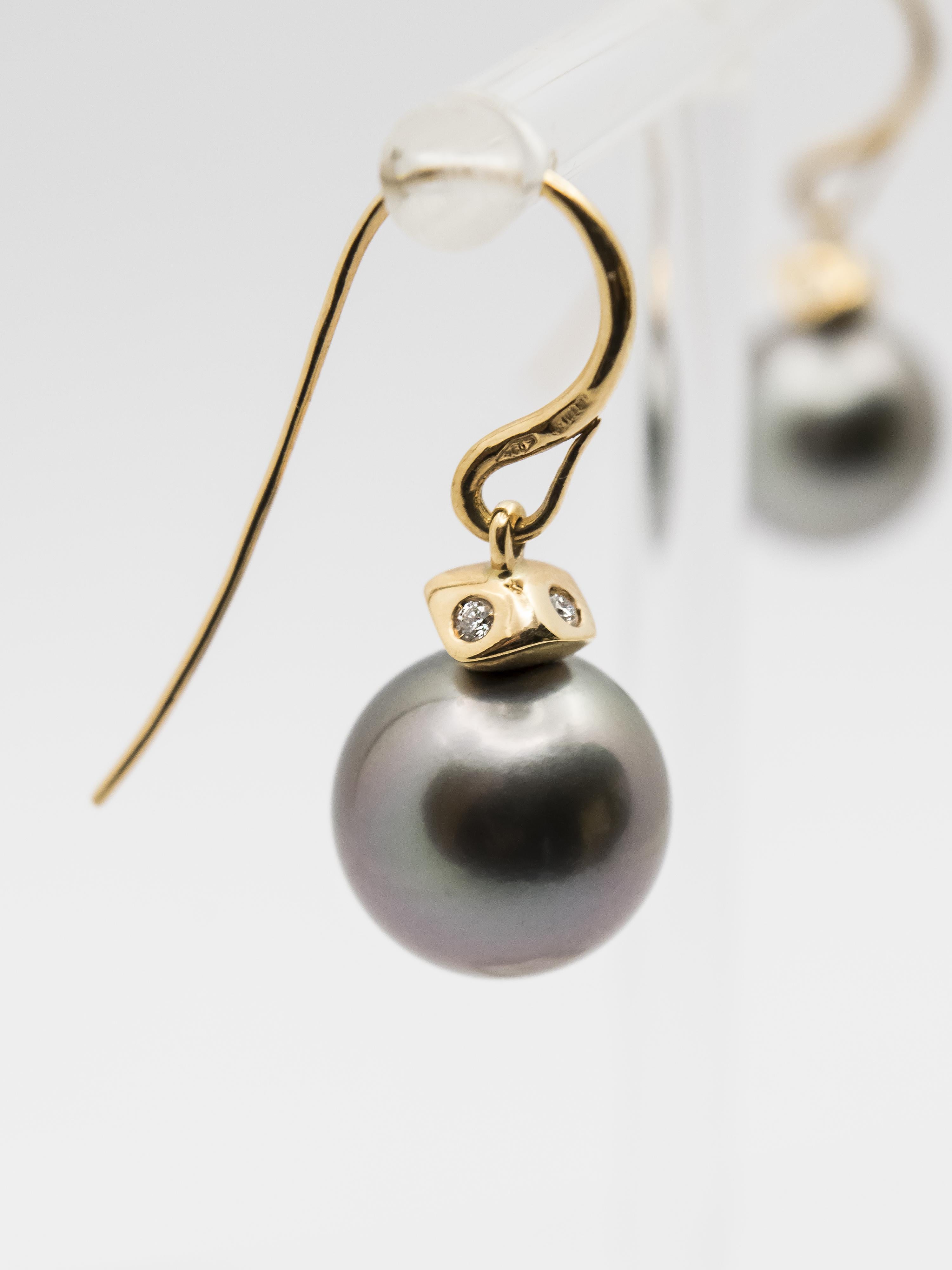 Mixed Cut Rose Gold Earrings with Tahitian Pearls and Diamonds For Sale