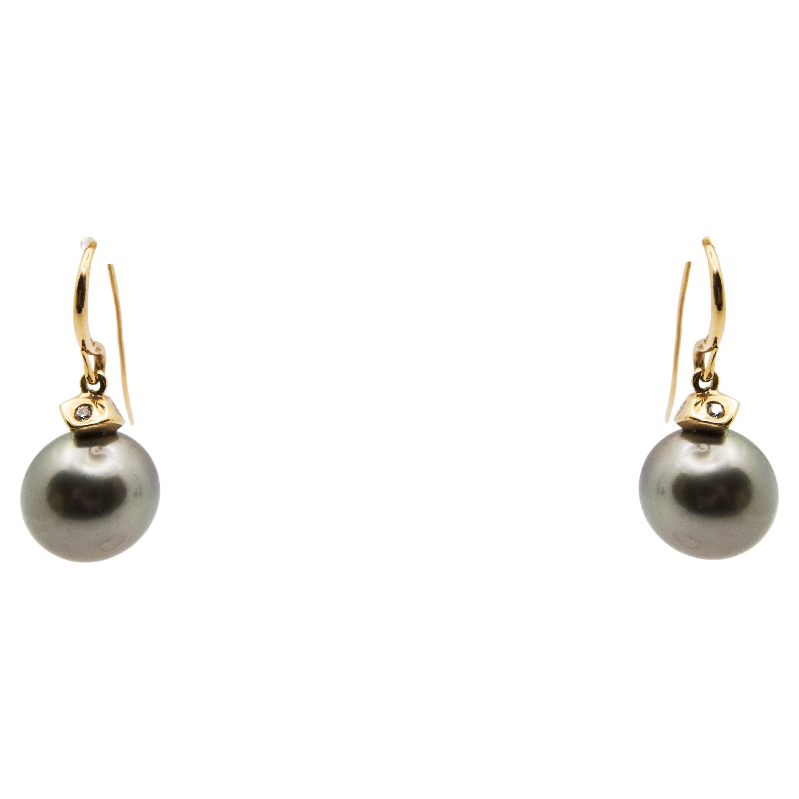 Rose Gold Earrings with Tahitian Pearls and Diamonds For Sale