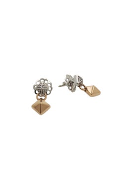 Red/white gold and natural white diamond dangle earrings