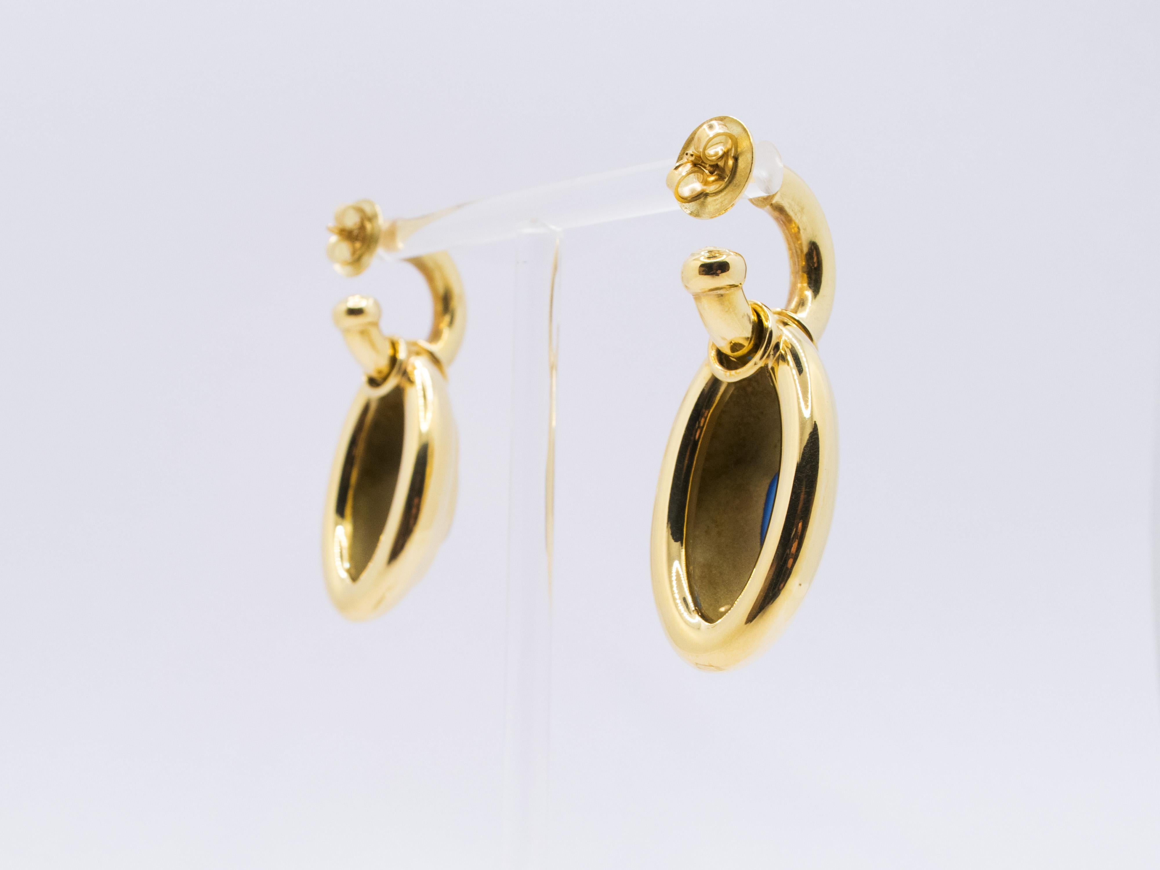 Contemporary 18 Kt Yellow Gold and Blue Agate Earrings For Sale