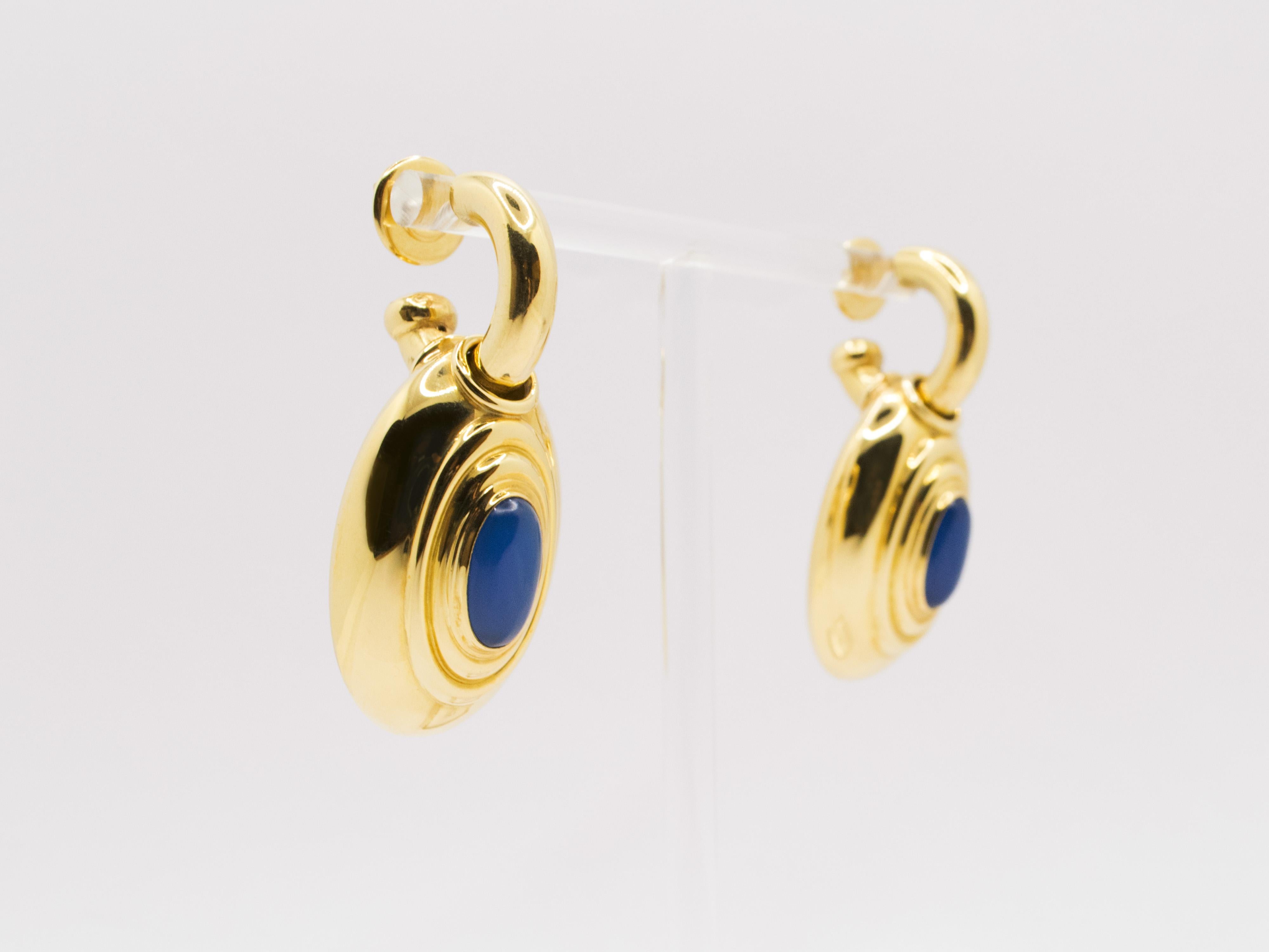 18 Kt Yellow Gold and Blue Agate Earrings For Sale 1