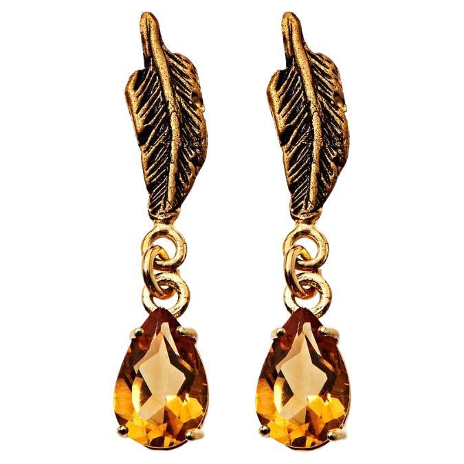 Feather and Natural Stone Earrings