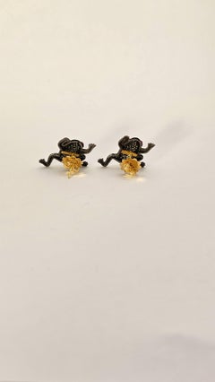 Frog Earrings with Diamonds and Rubies in Silver and Gold