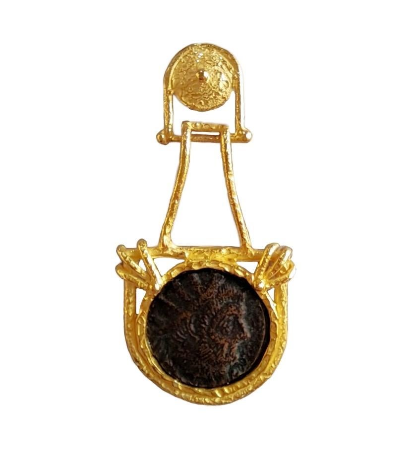 Artisan Boucles d'oreilles Sacchi avec pièces de monnaie romaines en or 18 carats Collection 