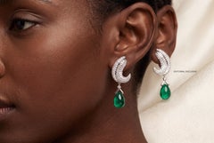 18K White Gold Earrings with Cabochon Emeralds and Diamonds