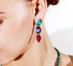 Pendientes con Esmeralda, Tanzanita, Rubelita y Diamantes. Estilo Tutti Frutti