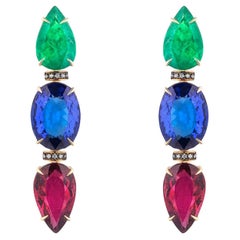 Orecchini con Smeraldo, Tanzanite, Rubellite e Diamanti. Tutti Frutti Style
