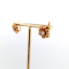 Vintage Floral Earrings in 14Kt Gold with Antique Cut Diamonds 0.90 ct Total