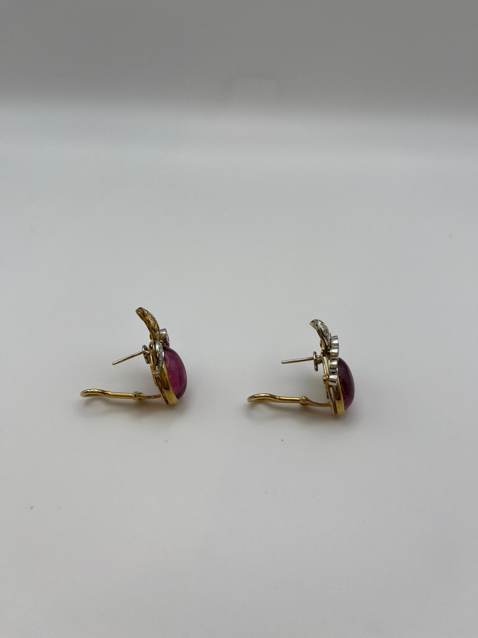 Pendientes vintage en oro de 18 kt. con cabujón de turmalina y diamantes en Nuevo estado para la venta en Abano Terme, IT