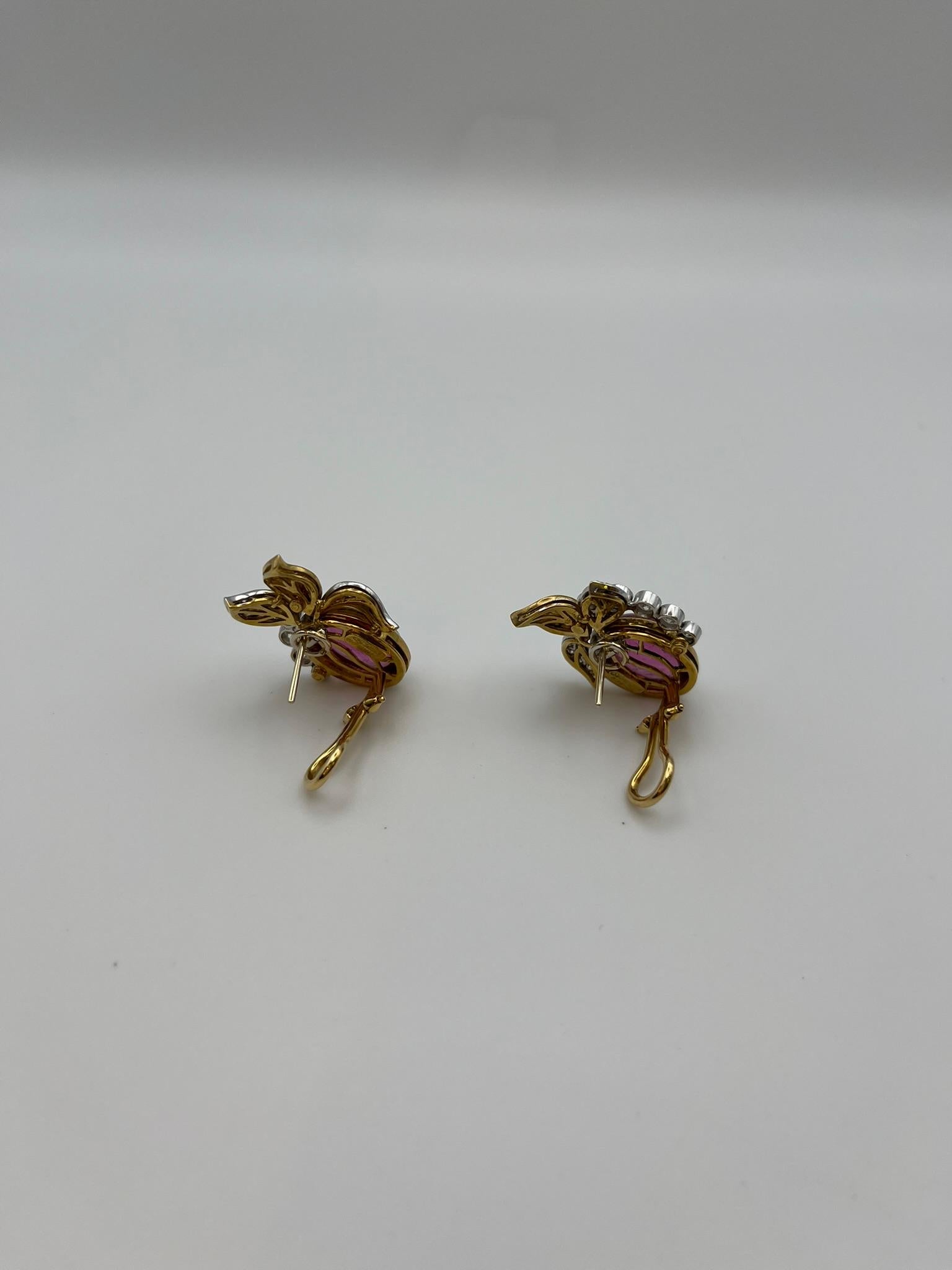 De las mujeres Pendientes vintage en oro de 18 kt. con cabujón de turmalina y diamantes en venta