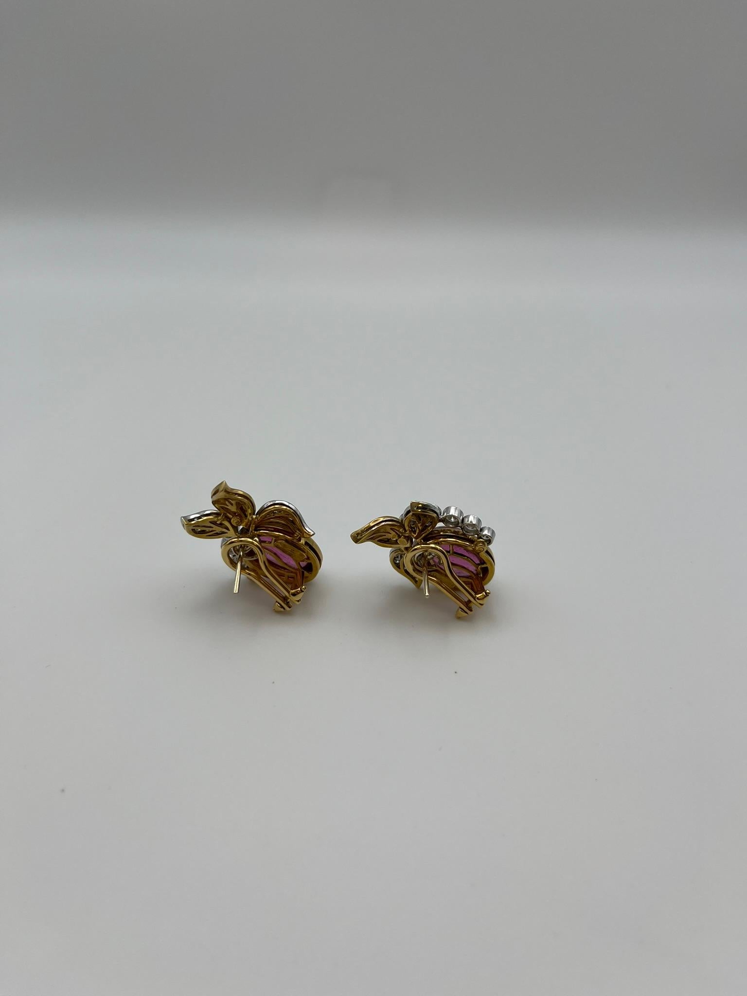 Pendientes vintage en oro de 18 kt. con cabujón de turmalina y diamantes en venta 1