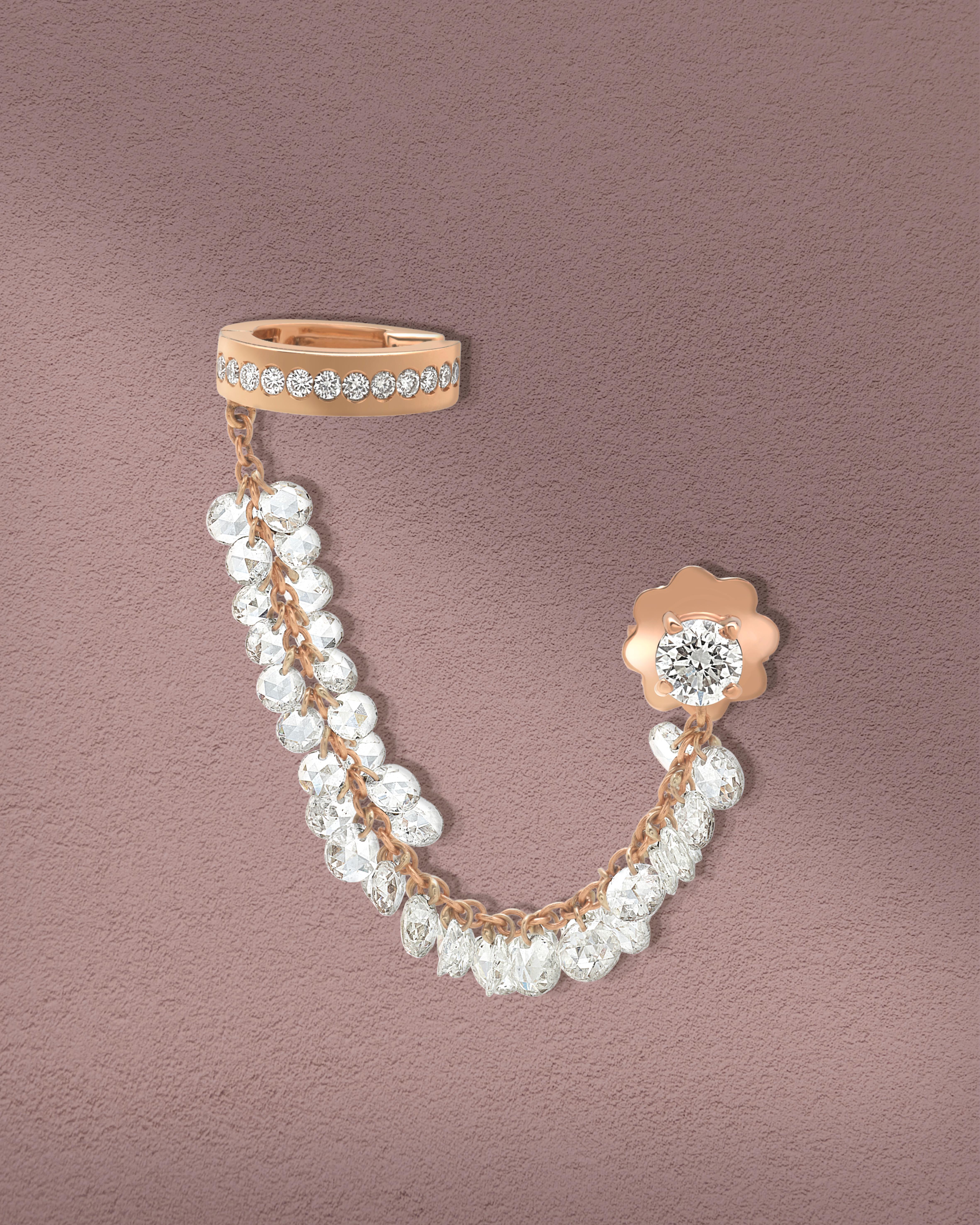 Rose Cut Boucle d'oreille Constellation en or blanc et diamants taillés en rose en vente