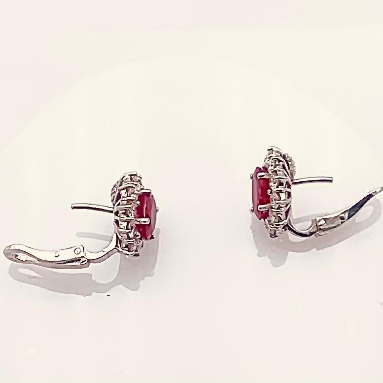 Modern burma rubies white gold earring and diamond outline For Sale