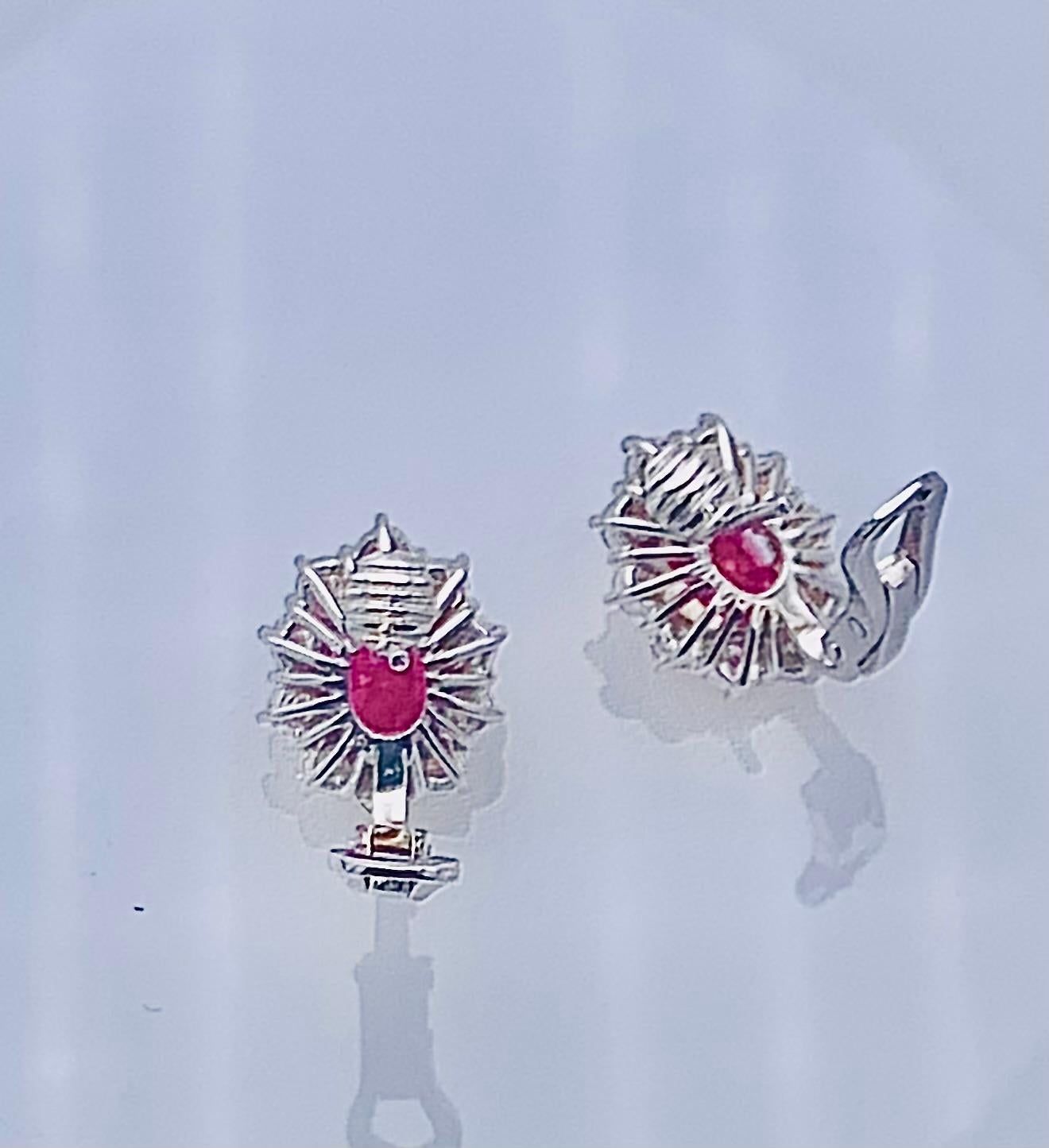 Oval Cut burma rubies white gold earring and diamond outline For Sale