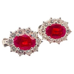 burma rubies white gold earring and diamond outline