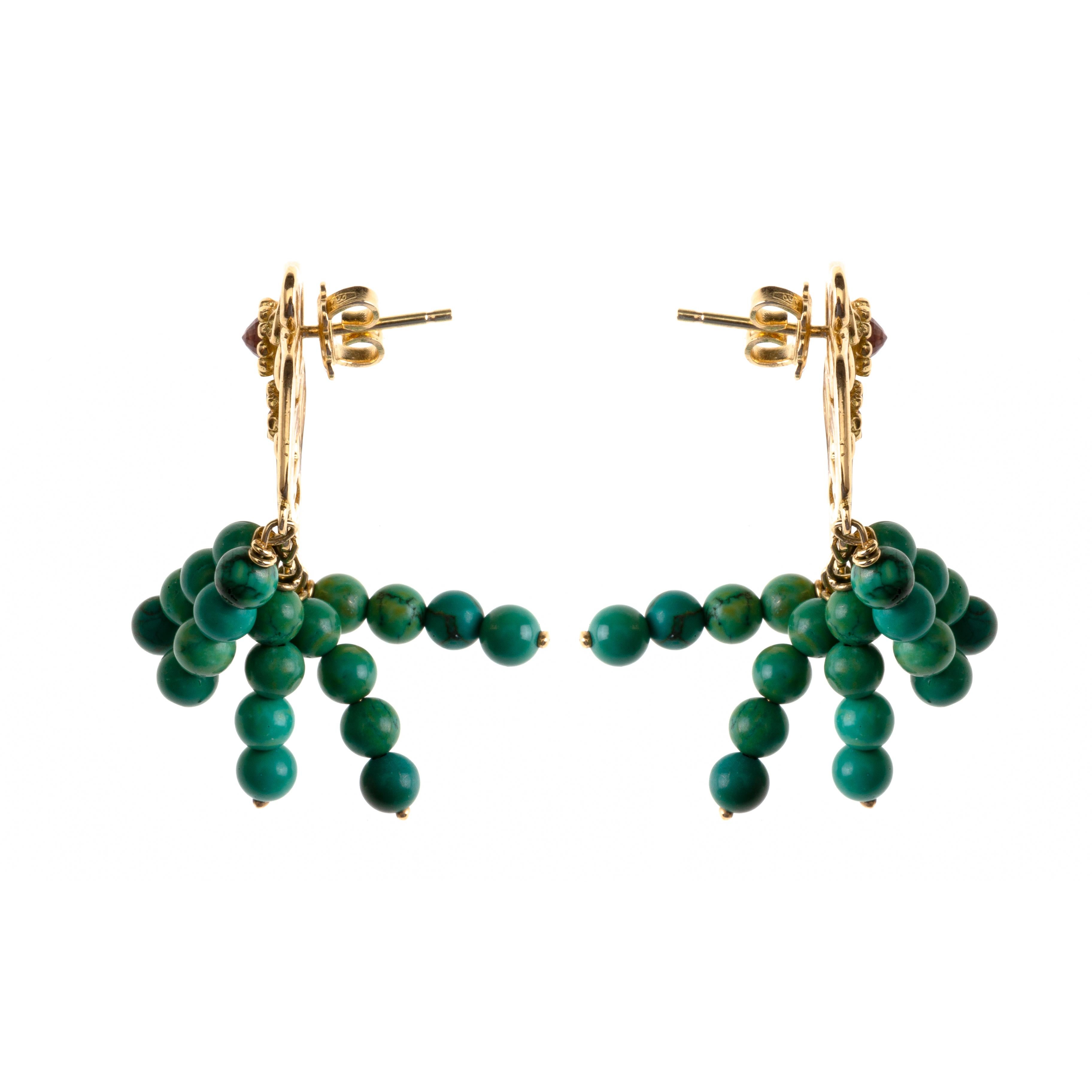 Artista orecchino turchese e oro 18k c on tormaline in vendita