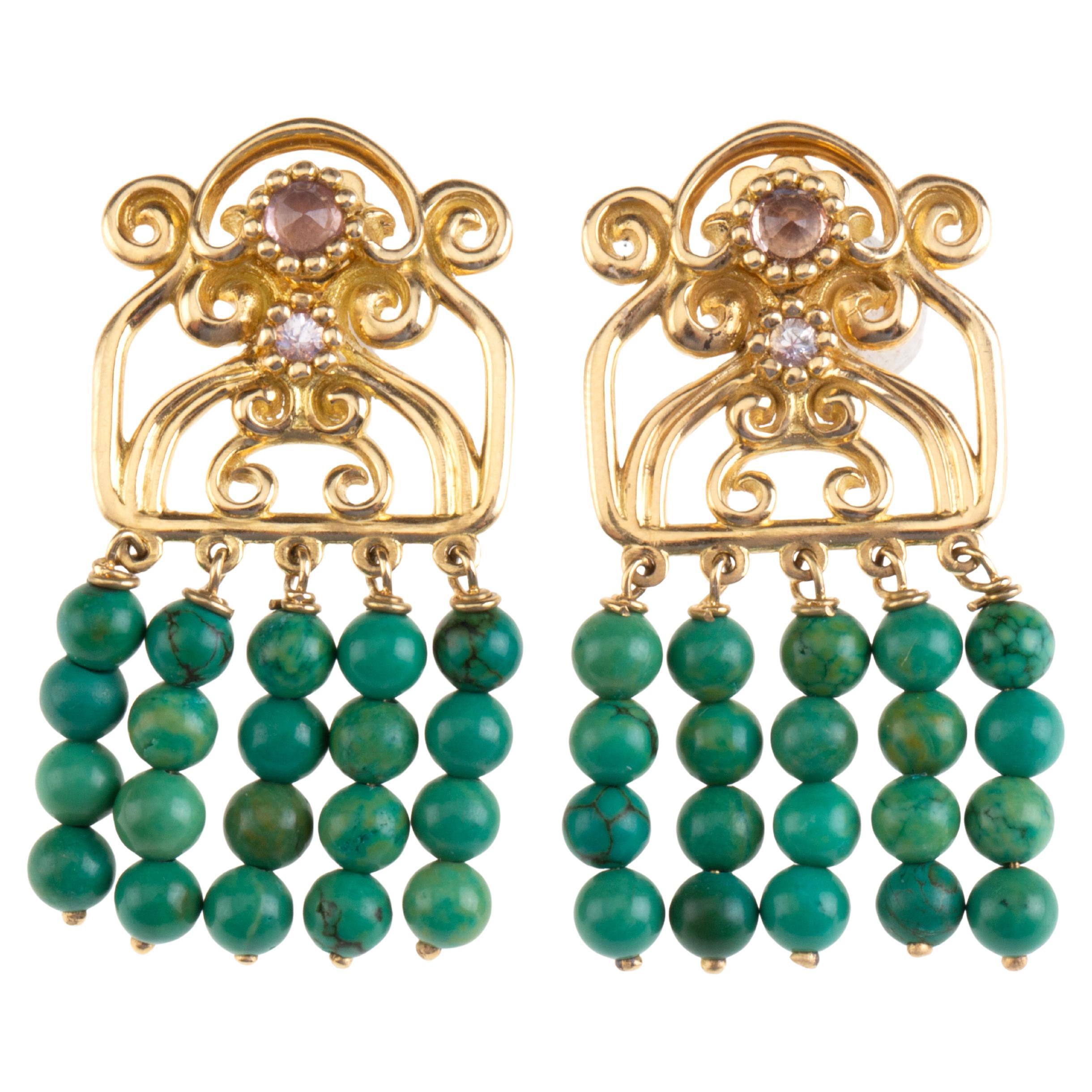 turquoise and 18k gold earring c with tourmalines