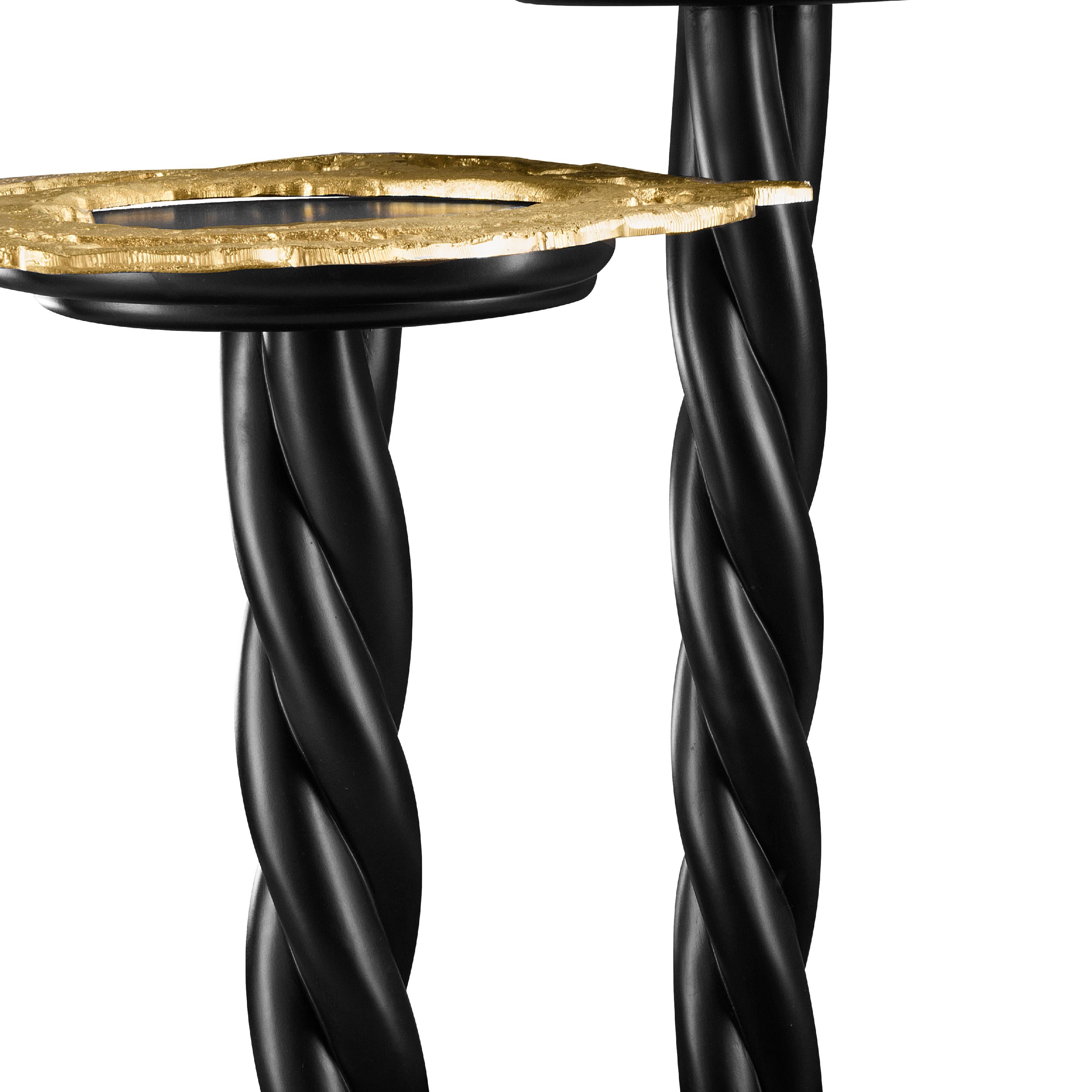 Egyptian Oregan - Black Lacquered And Brass Side Table Set For Sale