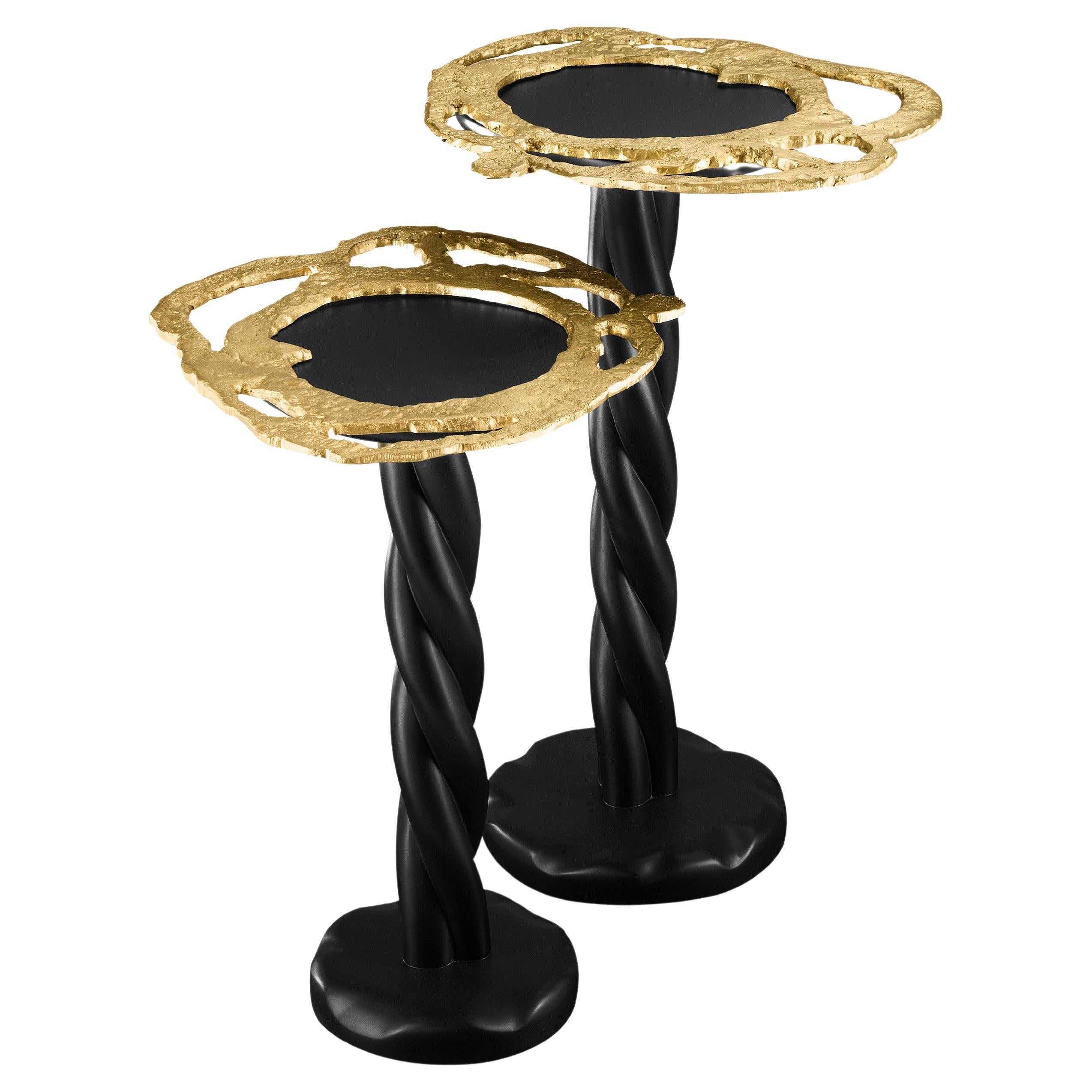 Oregan - Black Lacquered And Brass Side Table Set For Sale