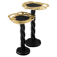 Oregan - Black Lacquered And Brass Side Table Set
