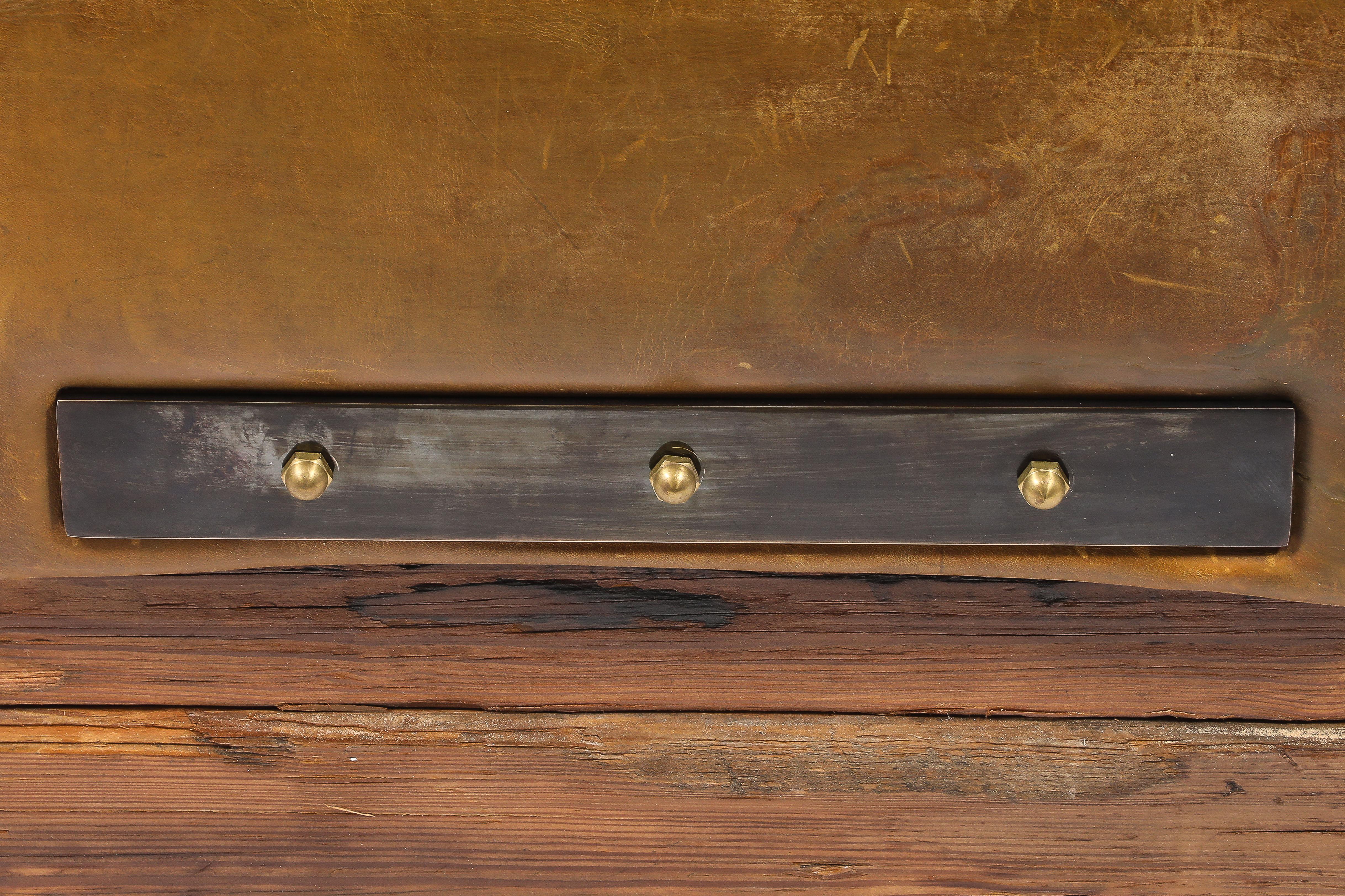 Brass Oregon Pine Block Stools, USA 1950's For Sale