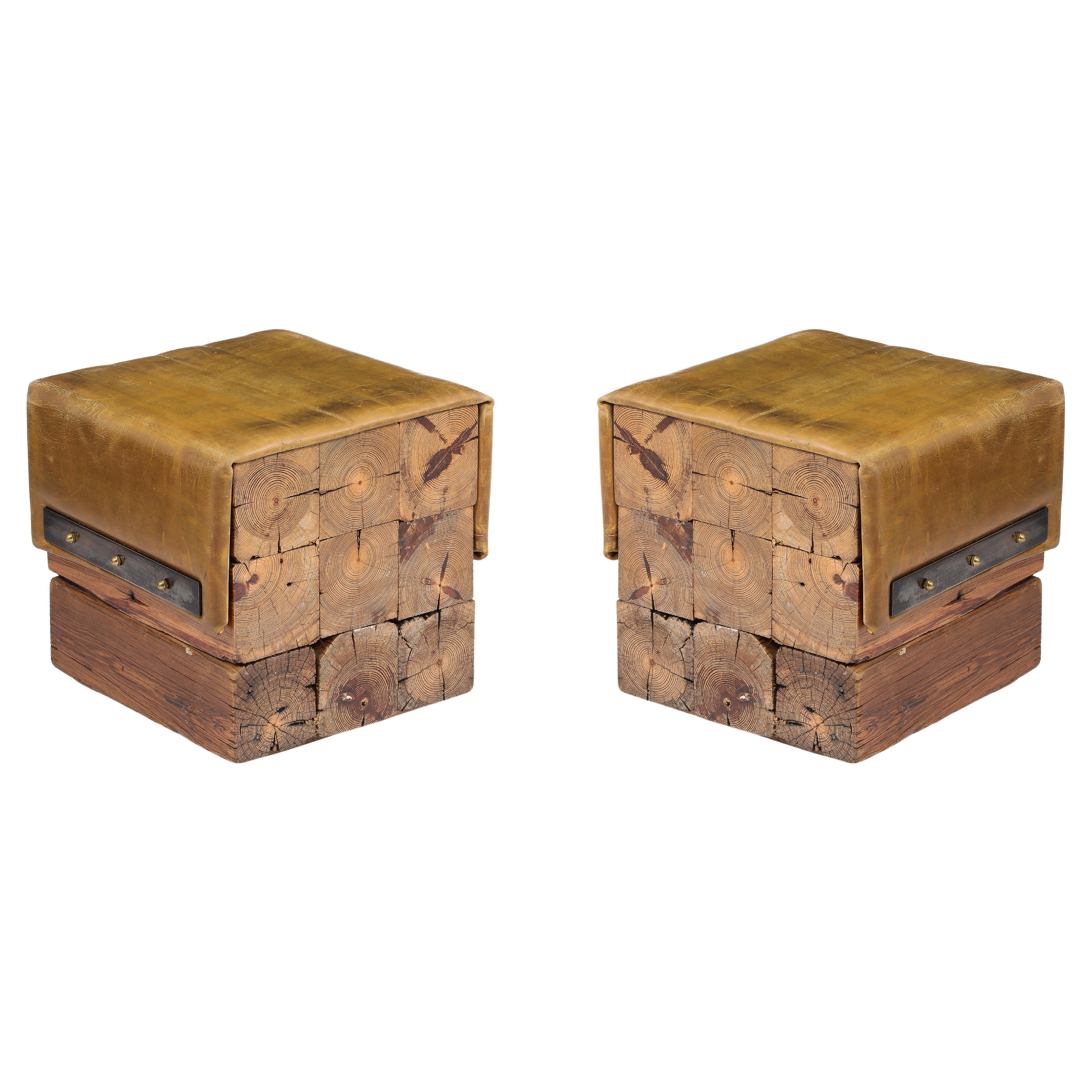 Oregon Pine Block Stools, USA 1950's For Sale