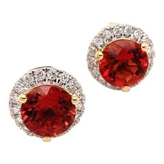 Oregon Sunstone Studs Set in Gold with Diamonds