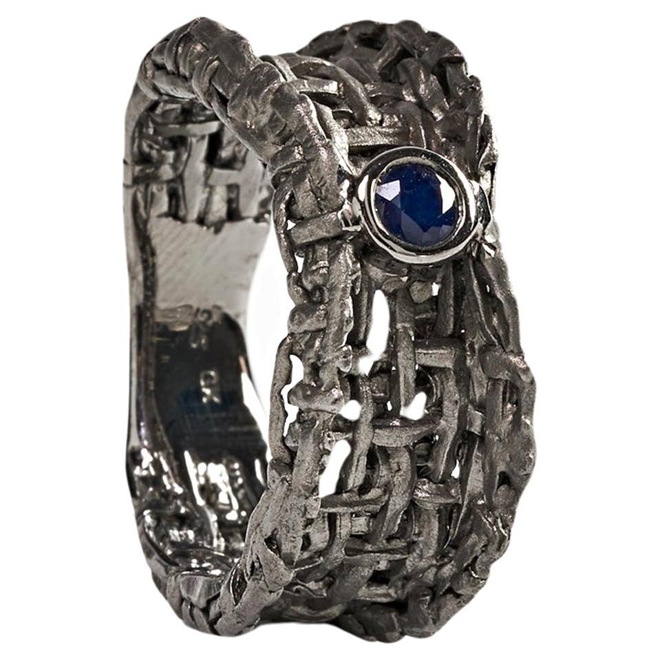 Anello con zaffiro blu di Oren, anello unisex da uomo, tagliente, strappato, espressivo, alternativo
