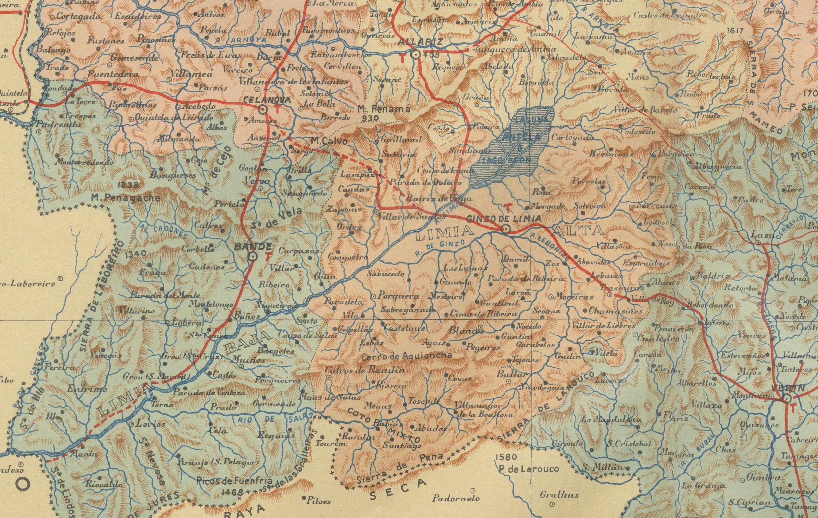 Orense in Depth: A 1902 Topographical Map of Galicia's Mountainous Province In Good Condition For Sale In Langweer, NL