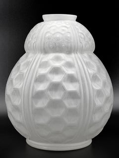 Oreot Large Enameled Glass Vase, Art Deco Style, France, Circa 1920