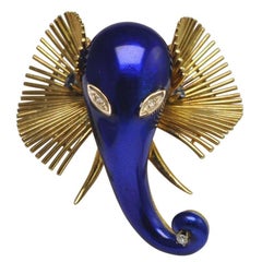 Vintage Oreste Giovanni Corletto Enamel Gold Elephant Brooch