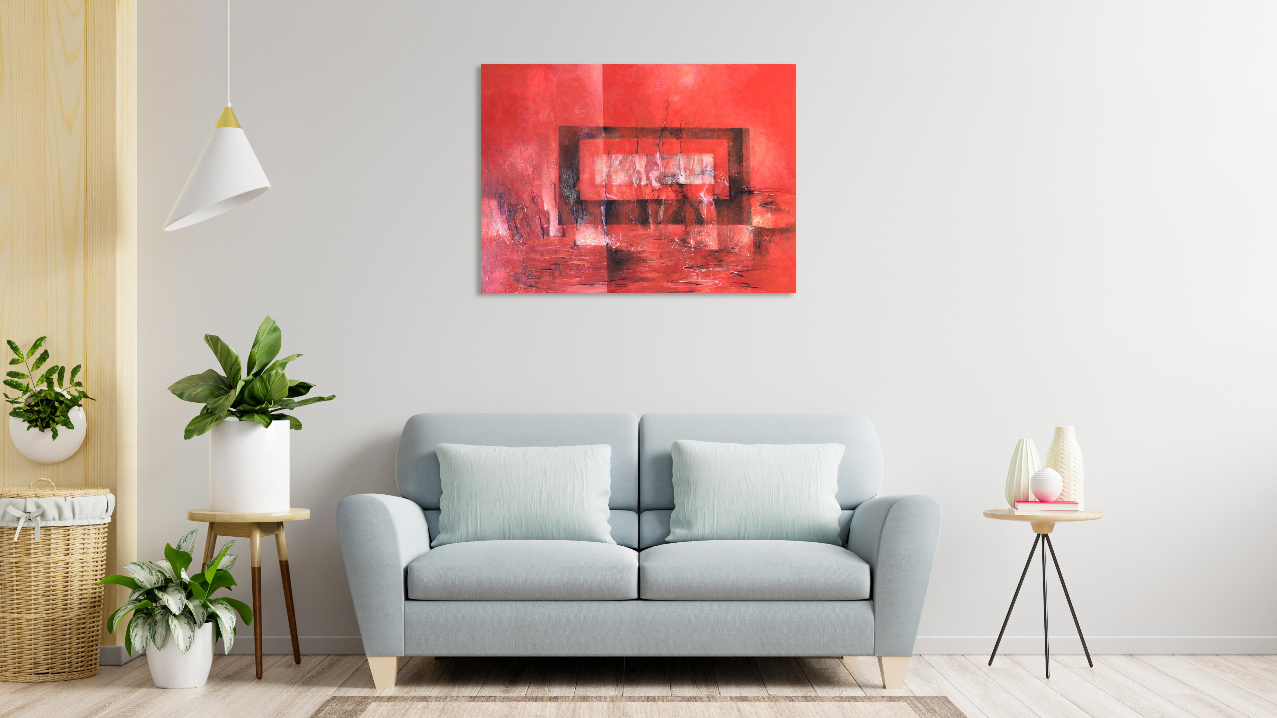 Roter Ozean – Landschaftsgemälde – Acryl auf Leinwand von Oreydis – Painting von OREYDIS MACEO CORREOSO