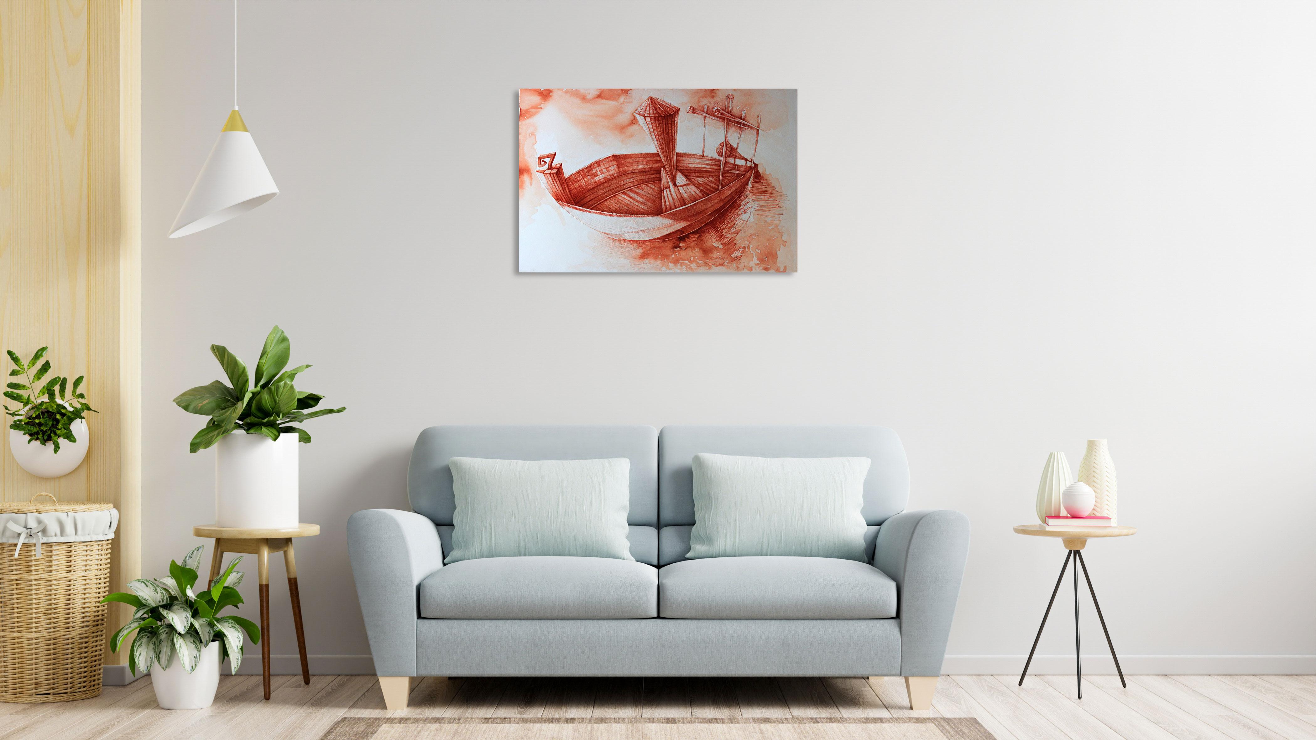 Rustic Red #1 - Landscape Painting - Acrylic On Canvas By Oreydis For Sale 1