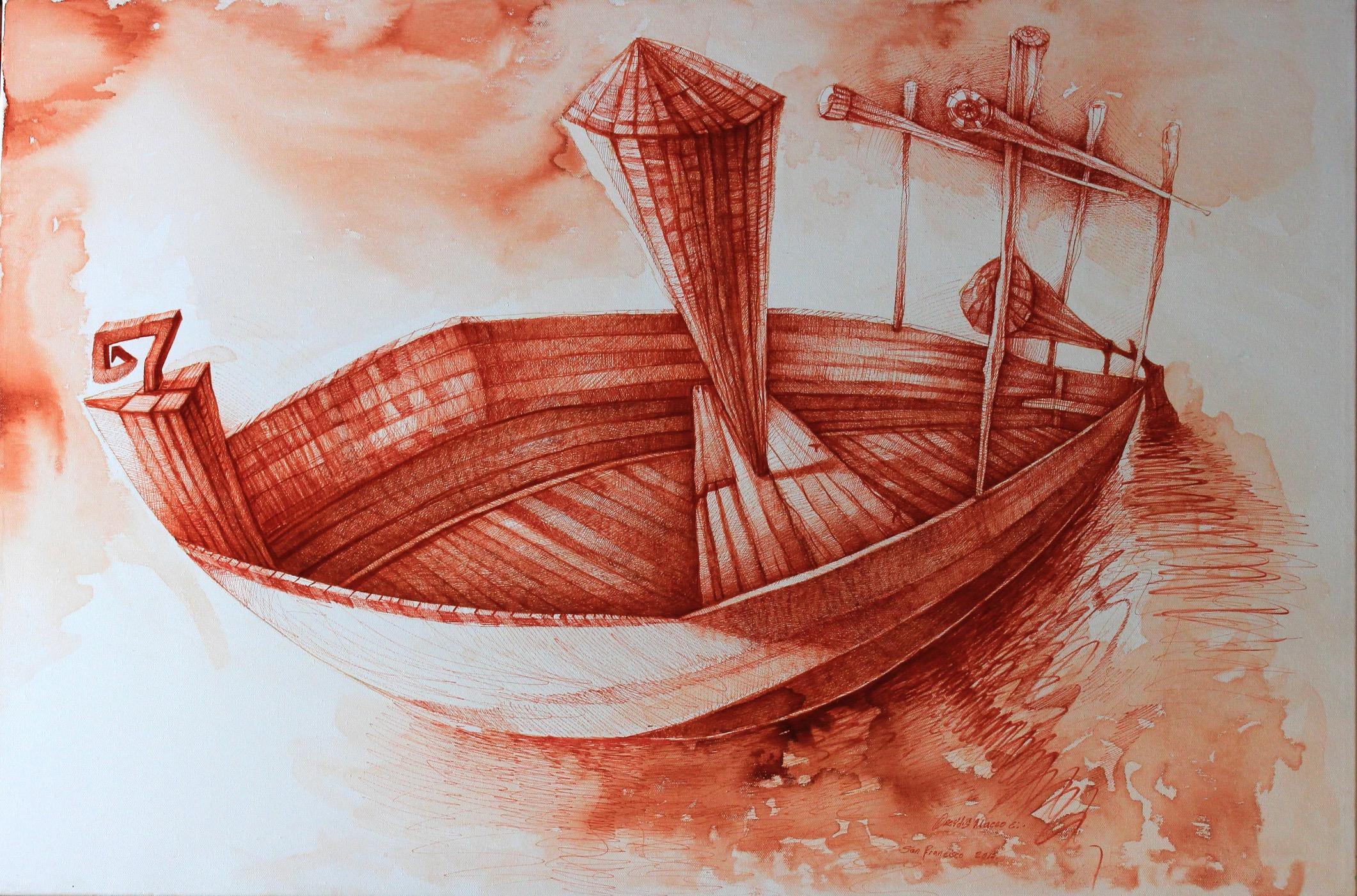 Landscape Painting OREYDIS MACEO CORREOSO - Peinture de paysage rouge rustique n°1 - Acrylique sur toile d'Oreydis