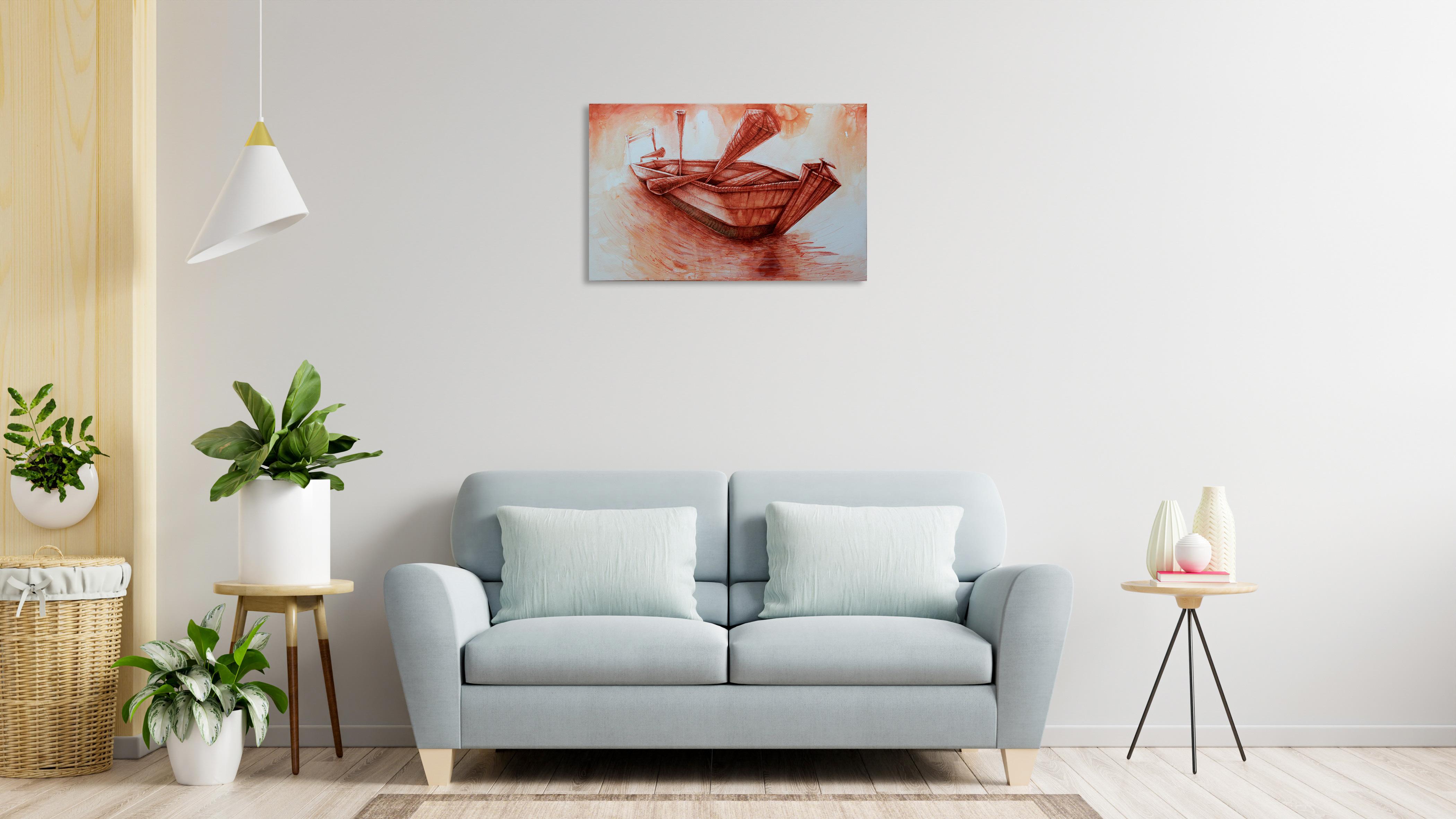 Rustikales Rot – Landschaftsgemälde – Acryl auf Leinwand von Oreydis – Painting von OREYDIS MACEO CORREOSO